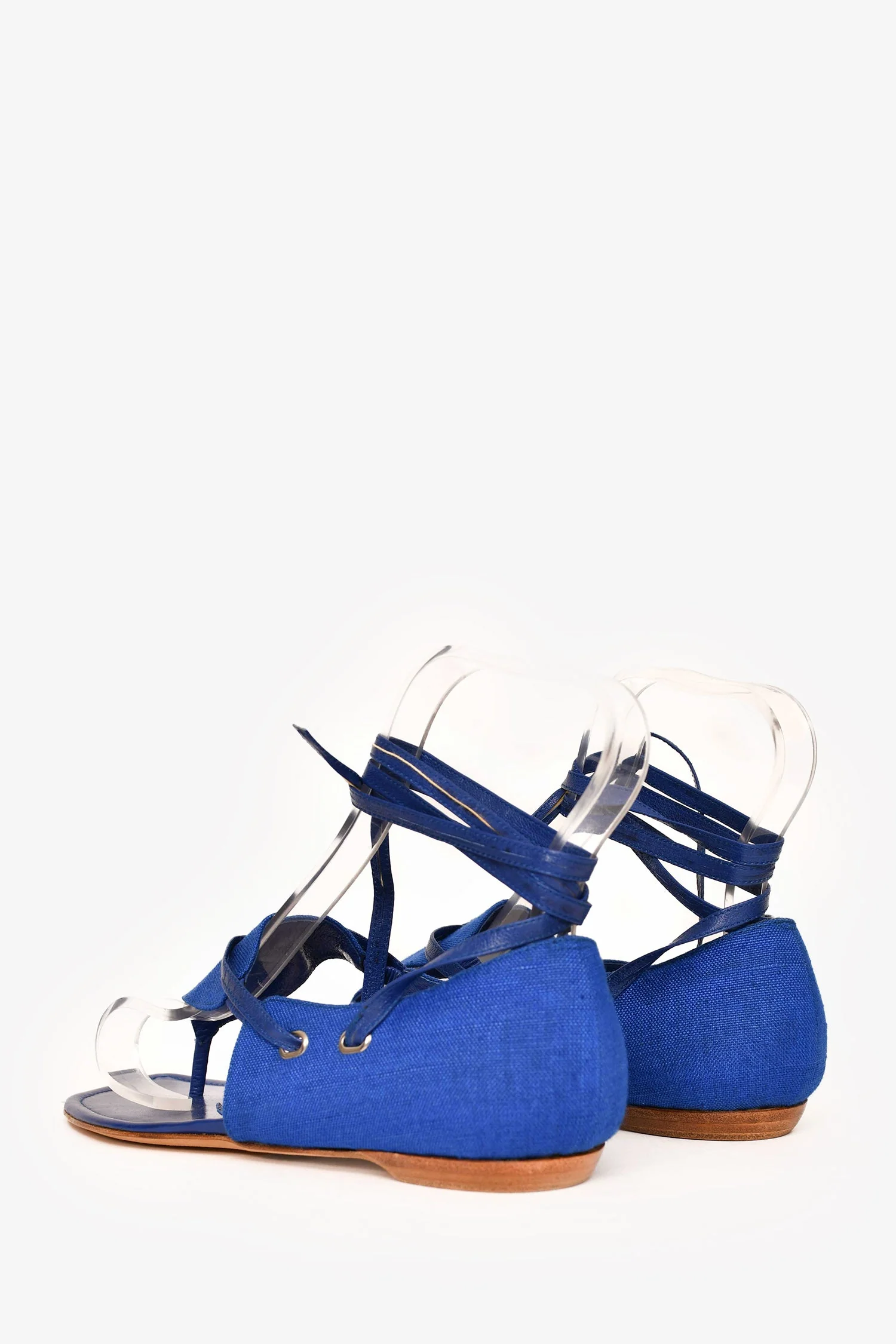 Manolo Blahnik Blue Suede/Leather Lace Up Sandals Size 38 - Image 4