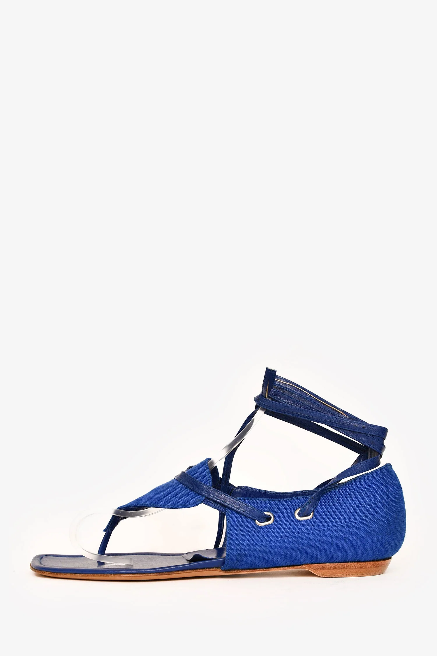 Manolo Blahnik Blue Suede/Leather Lace Up Sandals Size 38 - Image 5