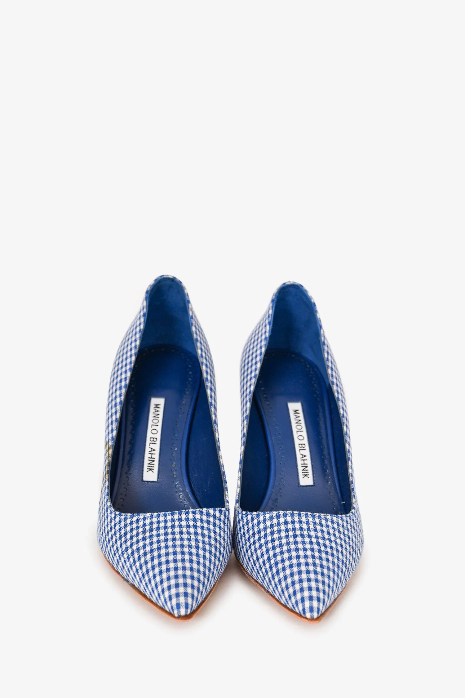 Manolo Blahnik Blue/White Gingham Pointed Heels Size 37.5 - Image 5