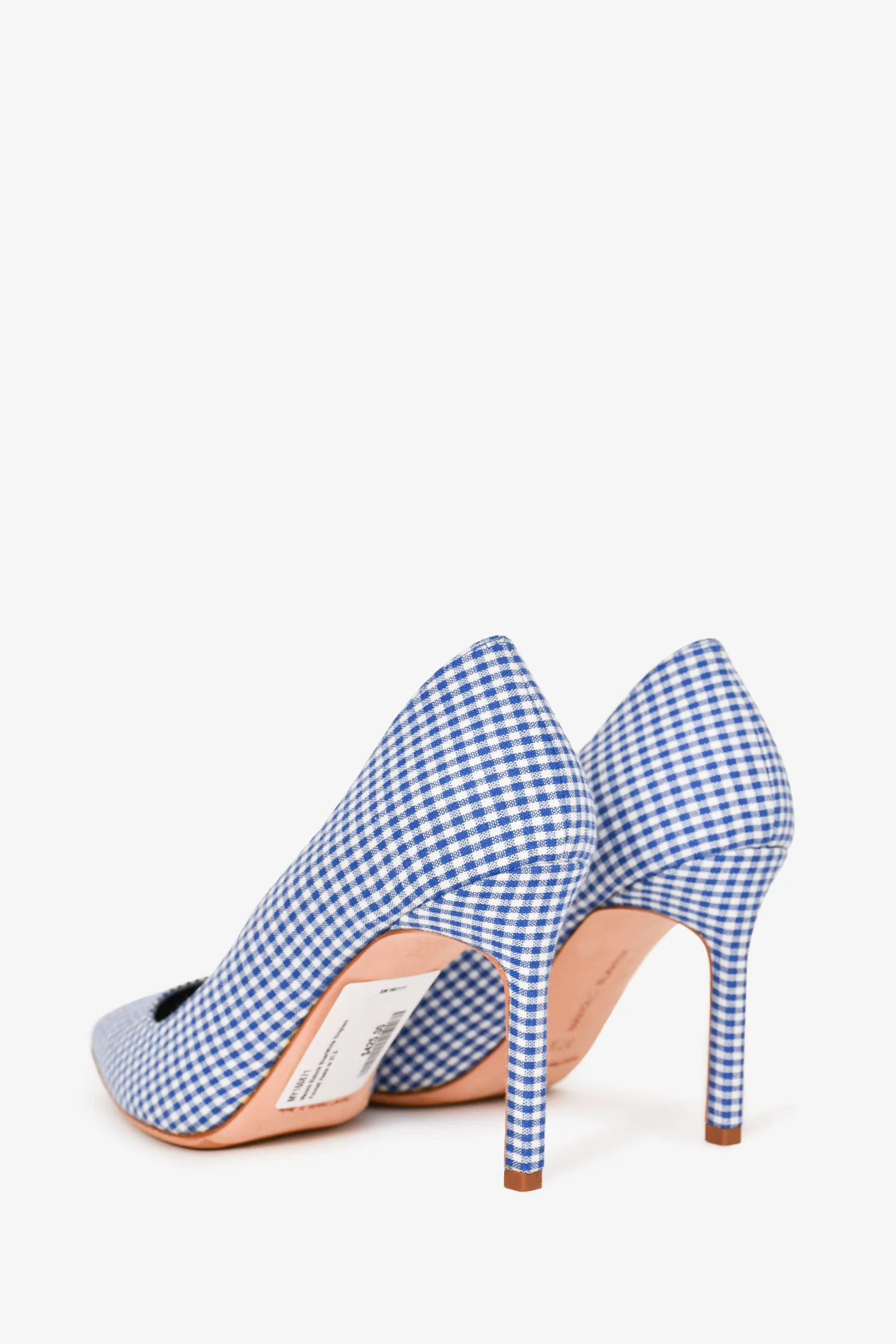 Manolo Blahnik Blue/White Gingham Pointed Heels Size 37.5 - Image 6