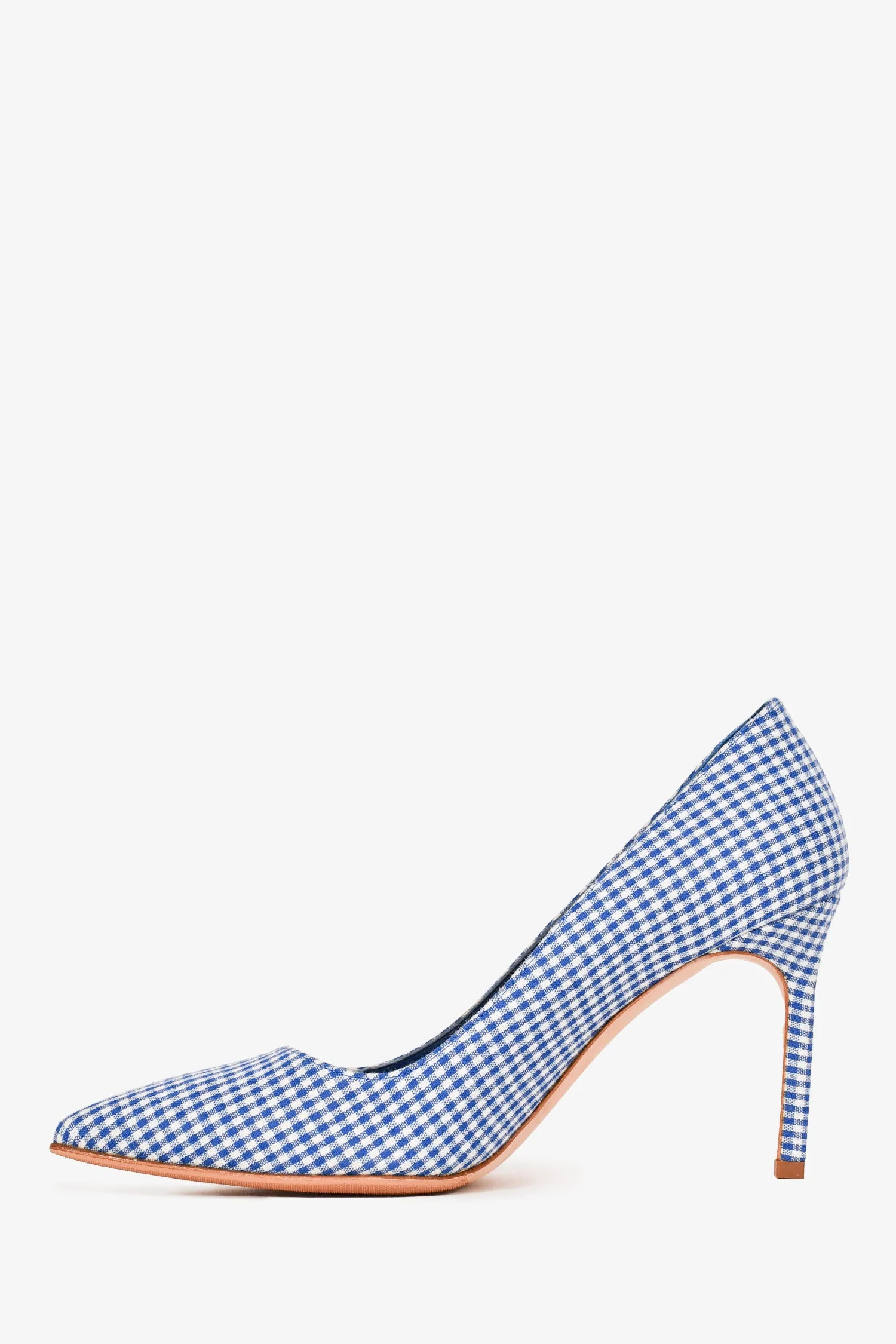 Manolo Blahnik Blue/White Gingham Pointed Heels Size 37.5 - Image 7