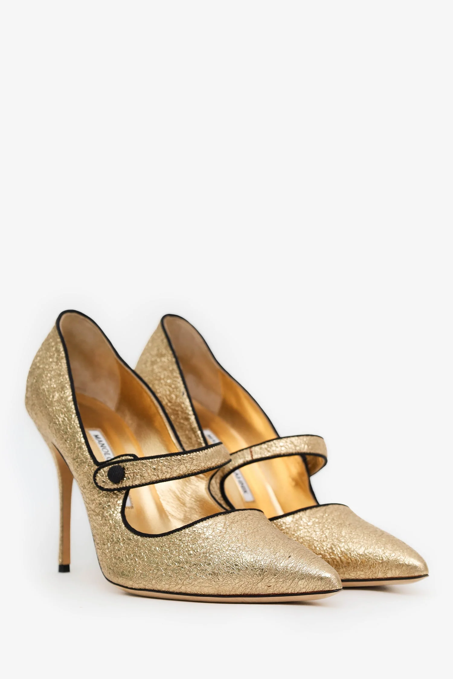 Manolo Blahnik Gold Cracked Leather 'Campari' Mary Jane Pumps Size 40.5 - Image 2
