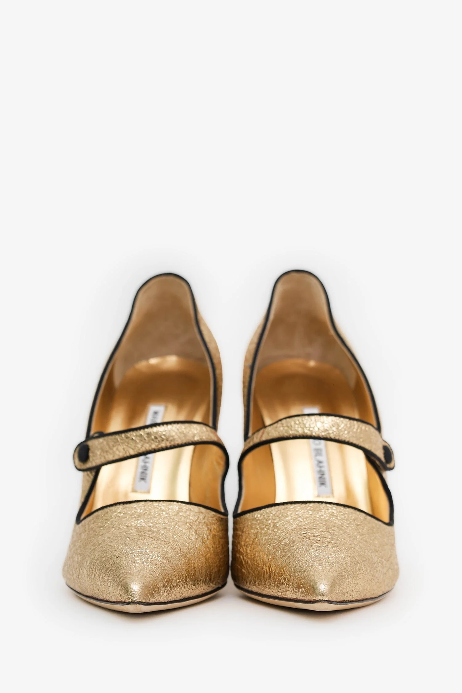 Manolo Blahnik Gold Cracked Leather 'Campari' Mary Jane Pumps Size 40.5 - Image 3