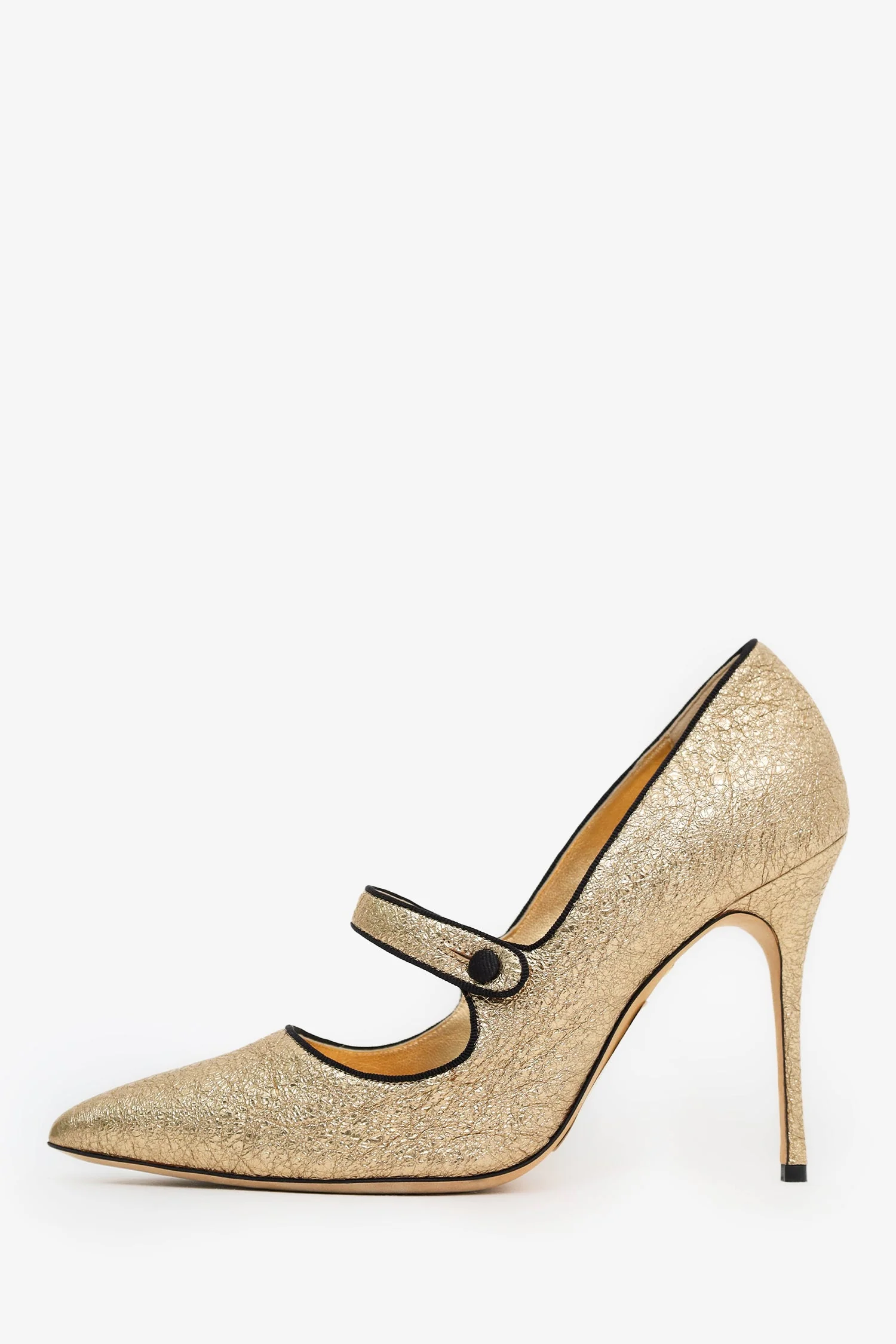 Manolo Blahnik Gold Cracked Leather 'Campari' Mary Jane Pumps Size 40.5 - Image 4