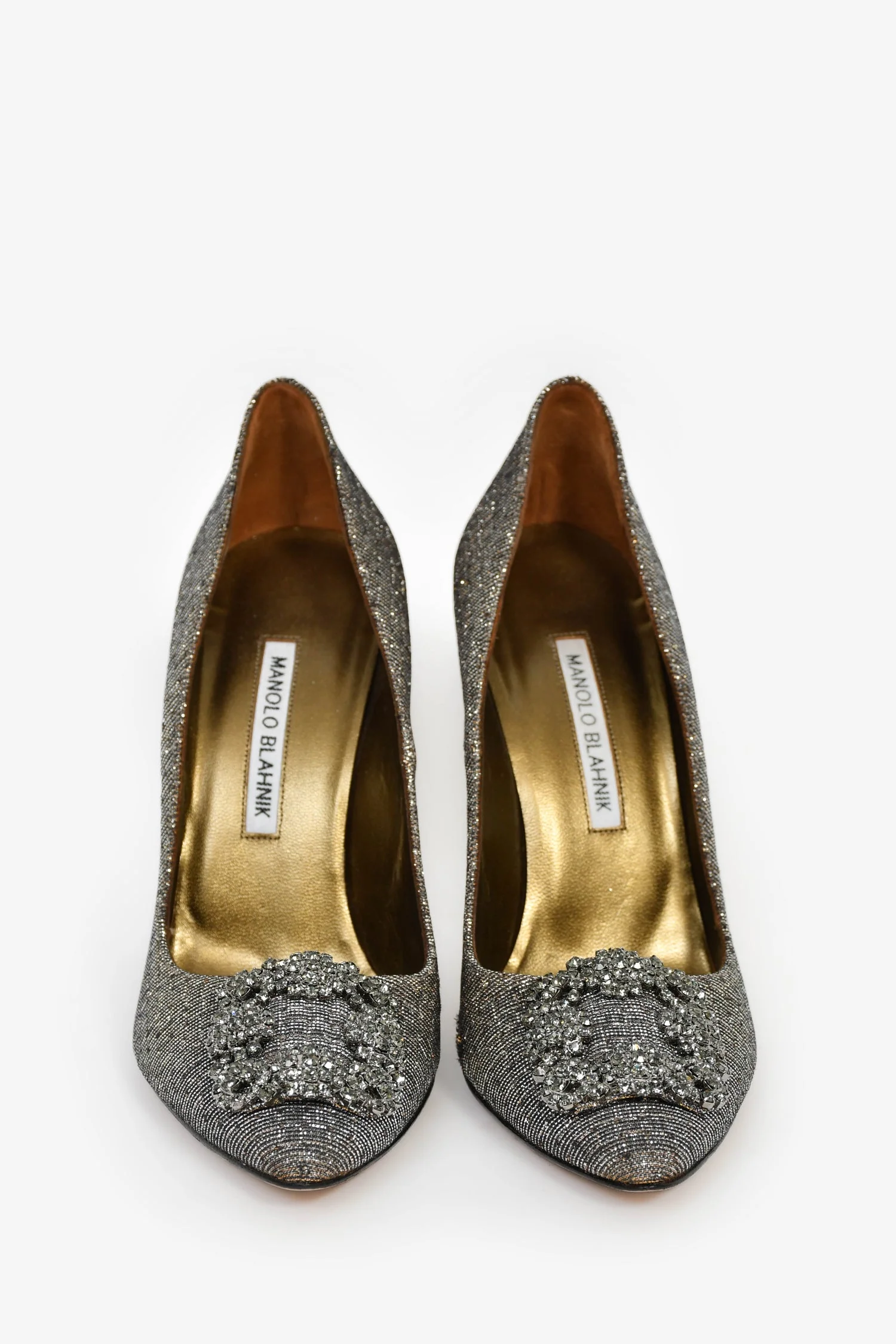 Manolo Blahnik Gunmetal Metallic Hangisi Heels Size 37.5 - Image 3