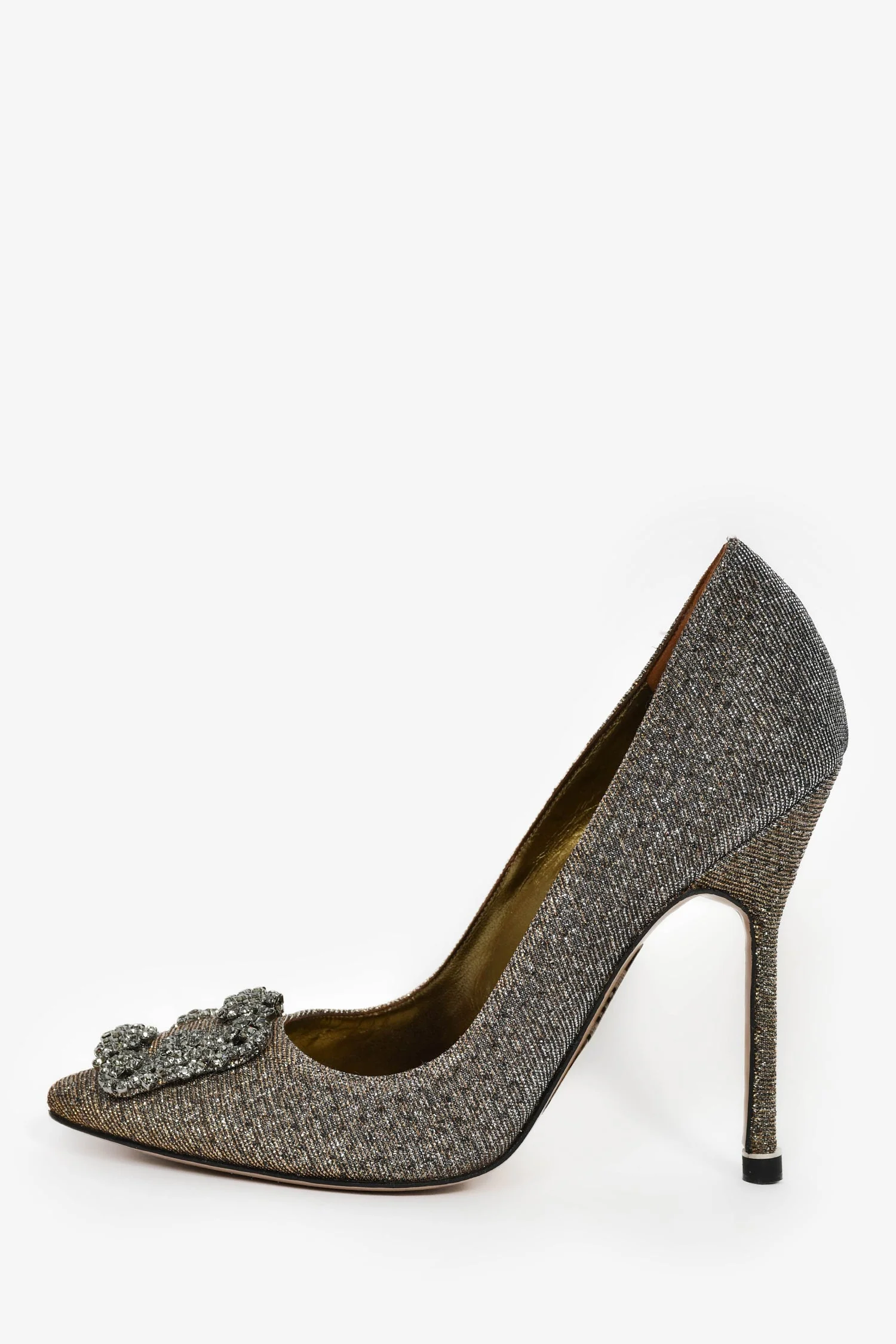 Manolo Blahnik Gunmetal Metallic Hangisi Heels Size 37.5 - Image 4
