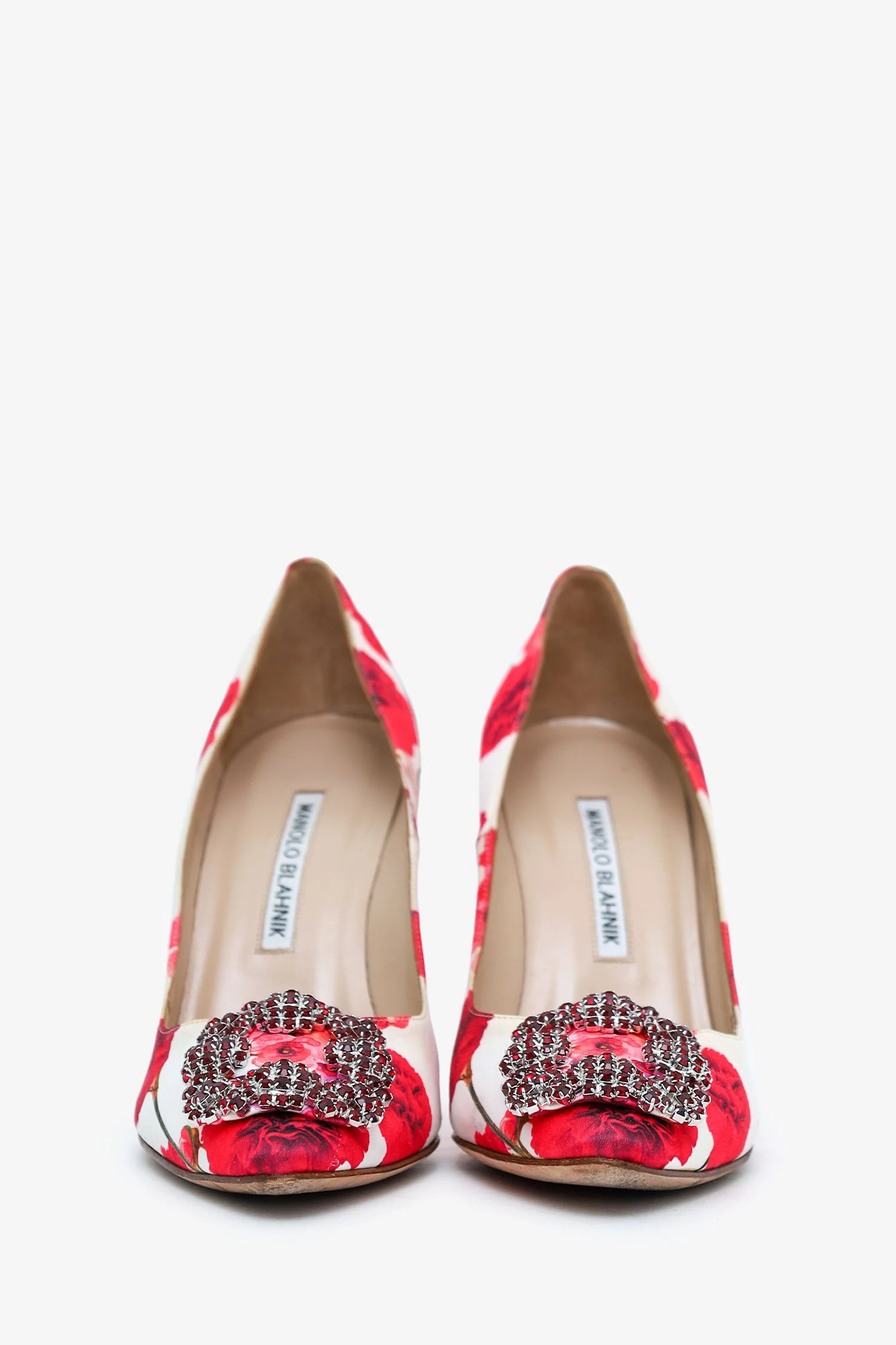 Manolo Blahnik Multicolour Floral Print Crystal Embellished Heels Size 36.5 - Image 3
