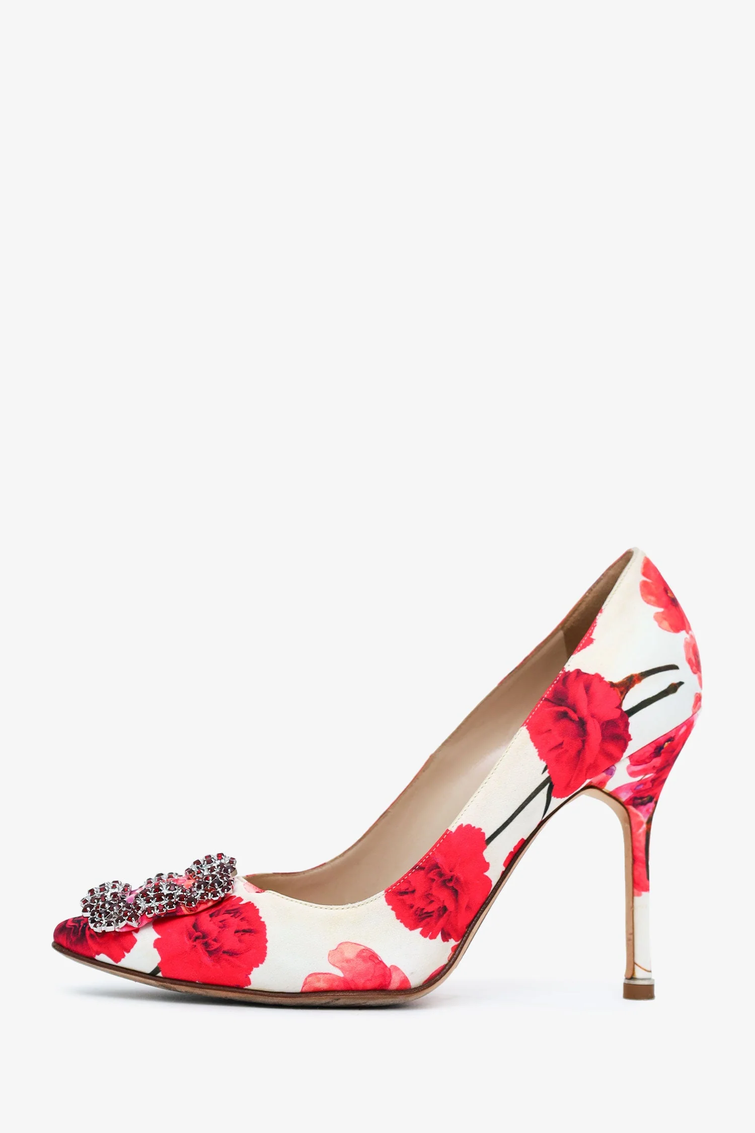 Manolo Blahnik Multicolour Floral Print Crystal Embellished Heels Size 36.5 - Image 4
