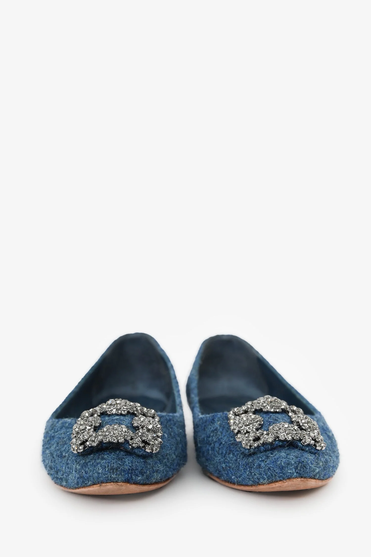 Manolo Blahnik Navy Fabric/Leather Hangisi Flats Size 38 - Image 3