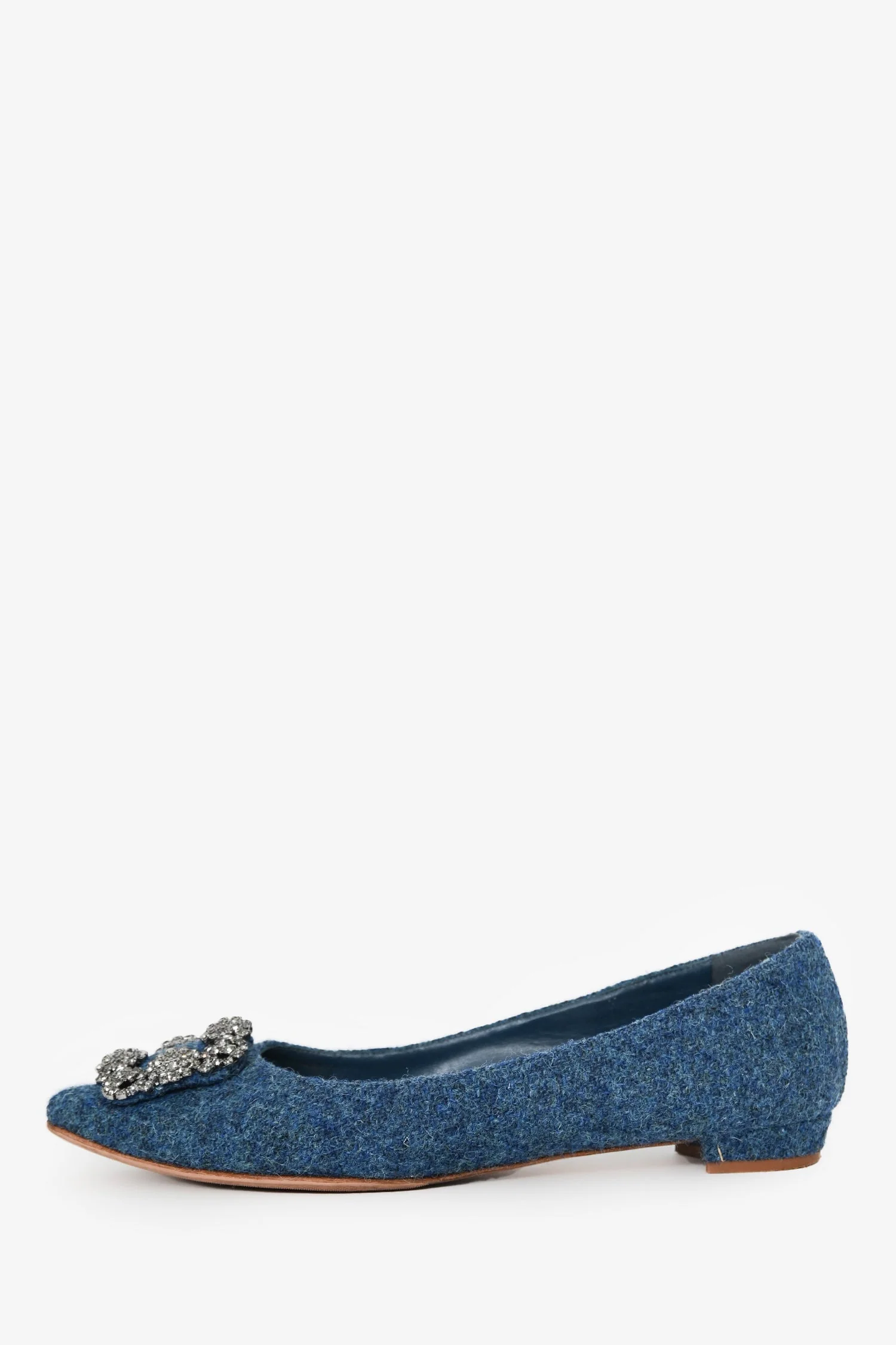 Manolo Blahnik Navy Fabric/Leather Hangisi Flats Size 38 - Image 4