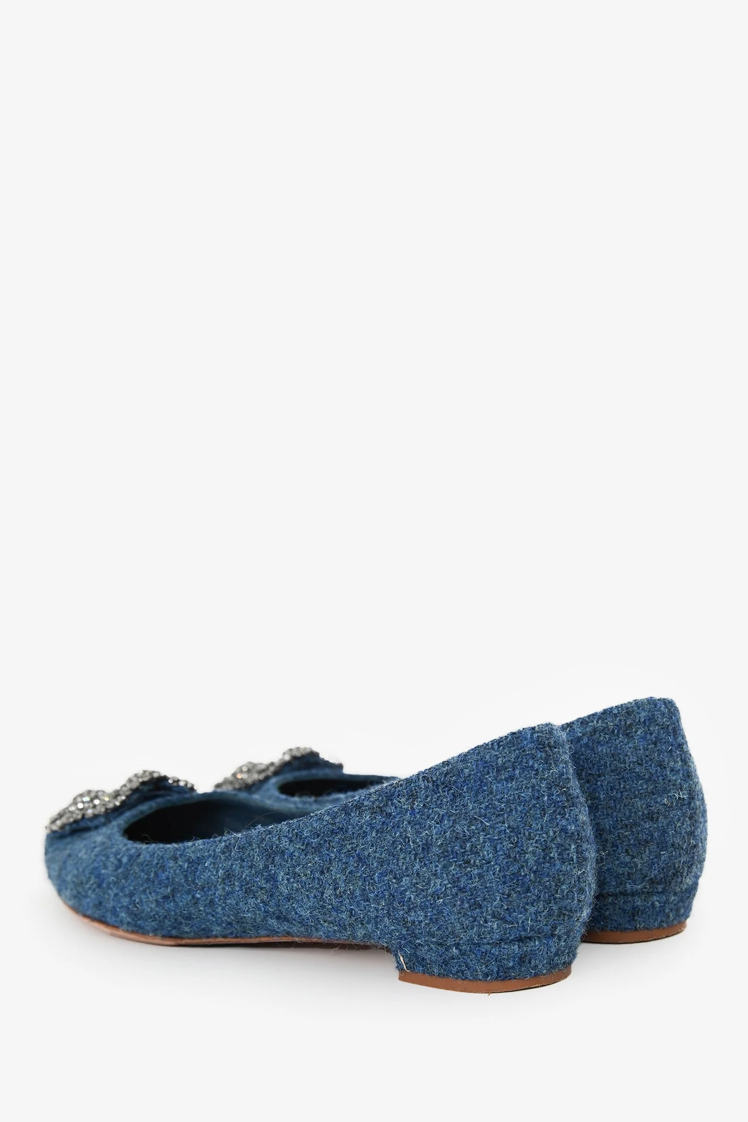 Manolo Blahnik Navy Fabric/Leather Hangisi Flats Size 38 - Image 5