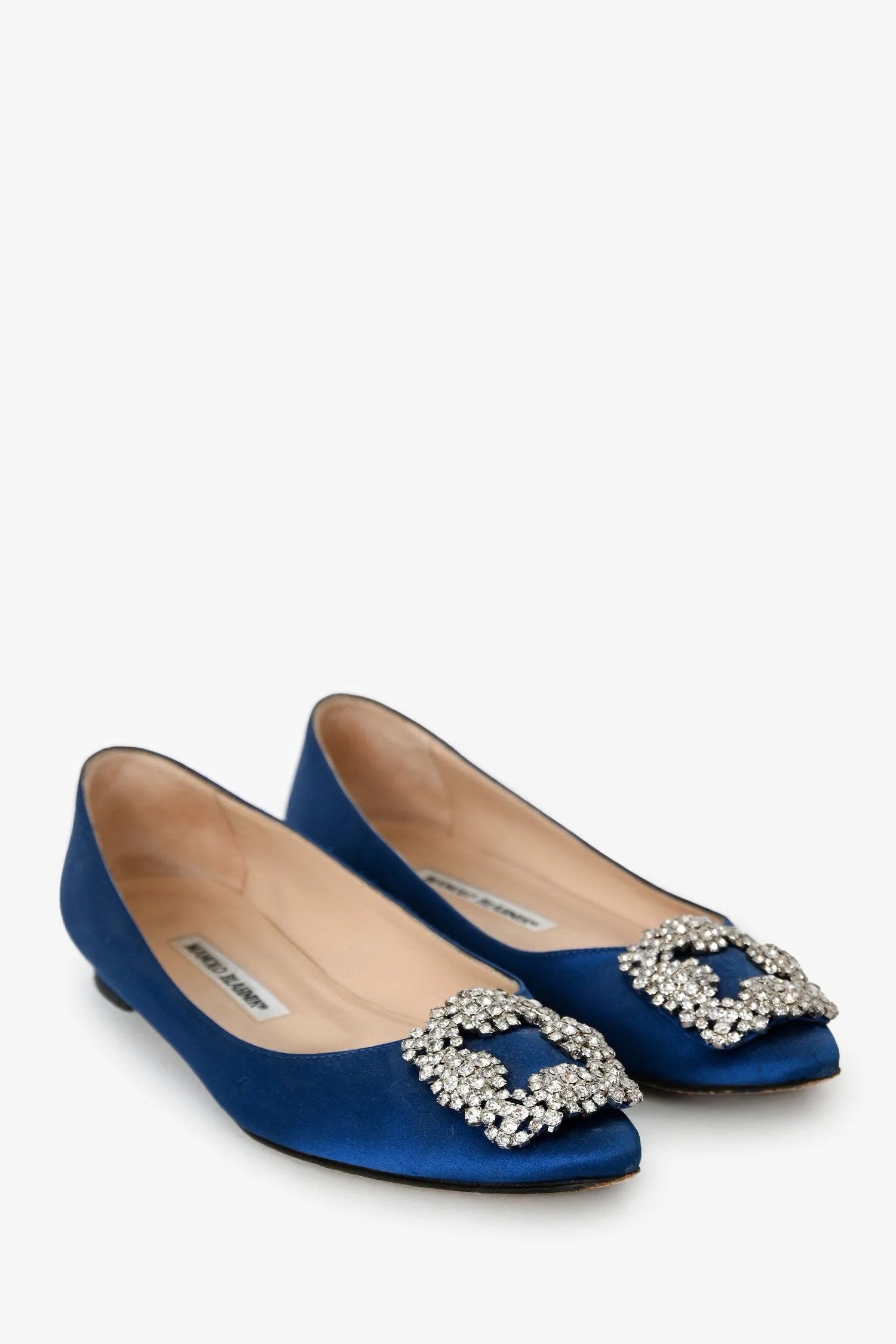 Manolo Blahnik Navy Satin Crystal Embellished Hangisi Flats Size 36 - Image 2