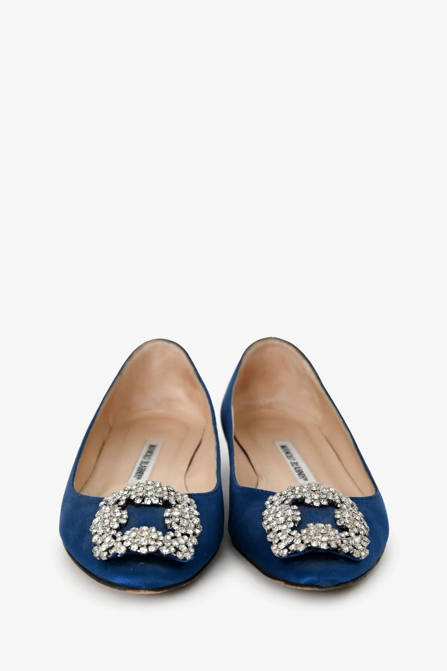 Manolo Blahnik Navy Satin Crystal Embellished Hangisi Flats Size 36 - Image 3