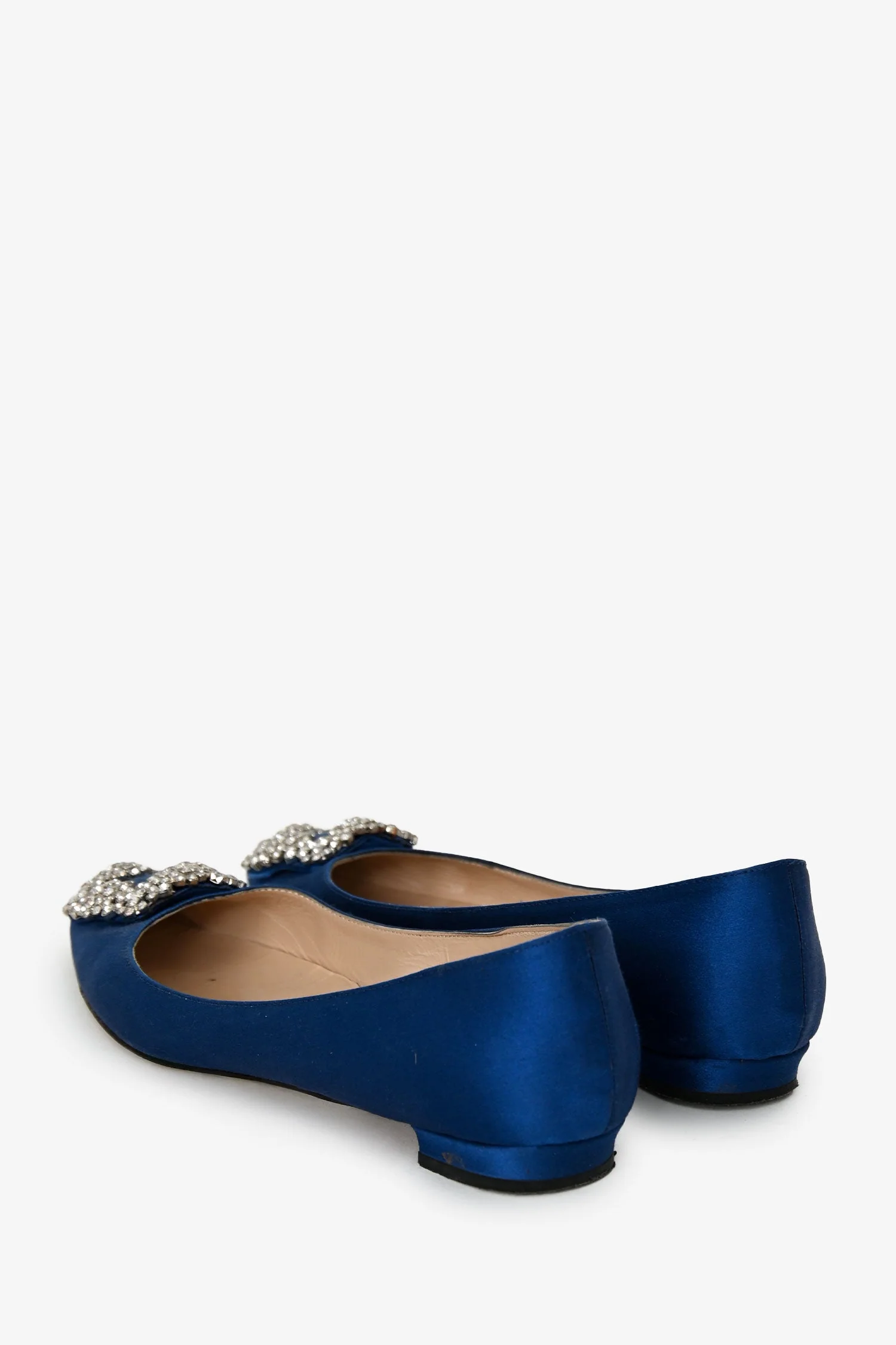 Manolo Blahnik Navy Satin Crystal Embellished Hangisi Flats Size 36 - Image 4
