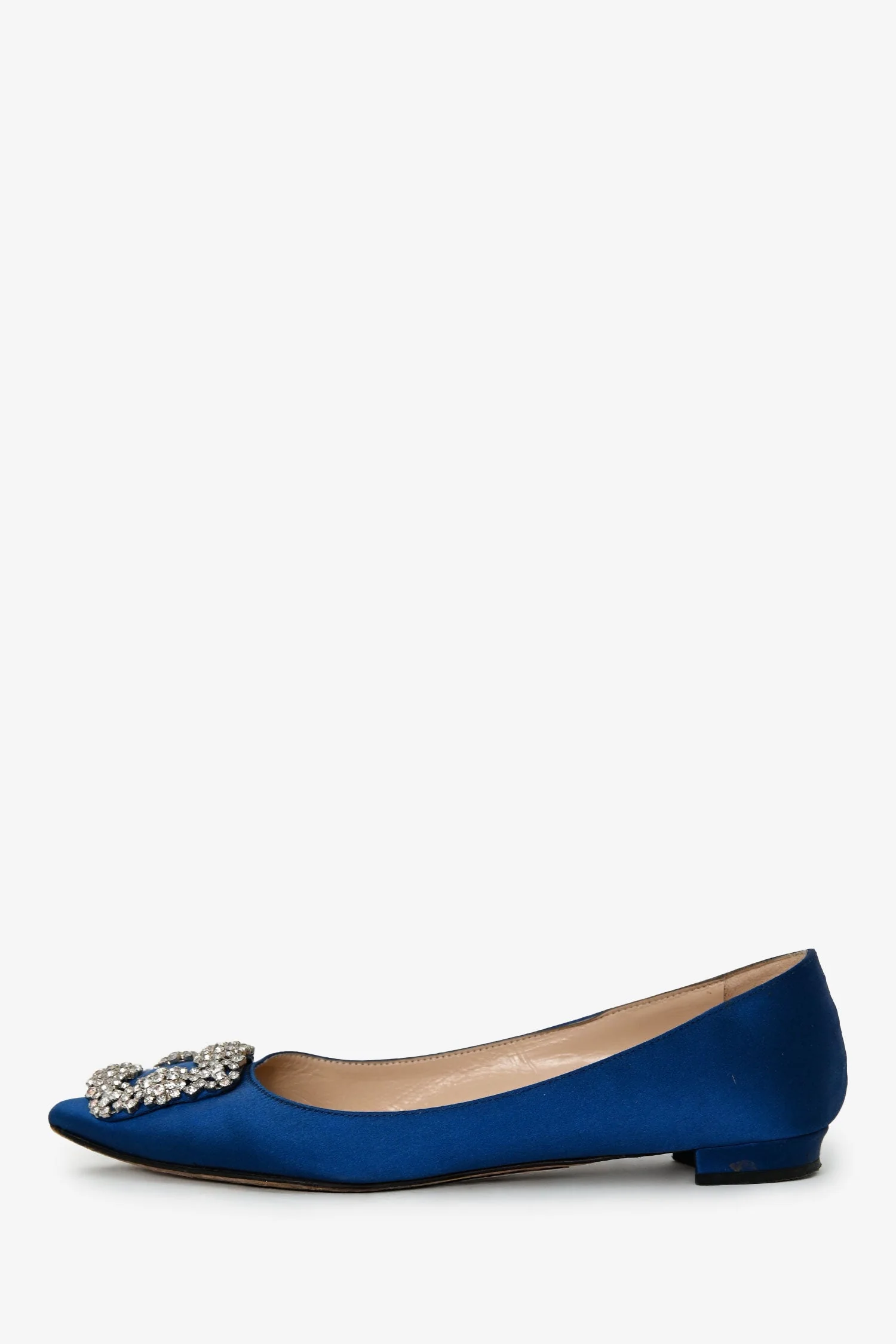 Manolo Blahnik Navy Satin Crystal Embellished Hangisi Flats Size 36 - Image 5