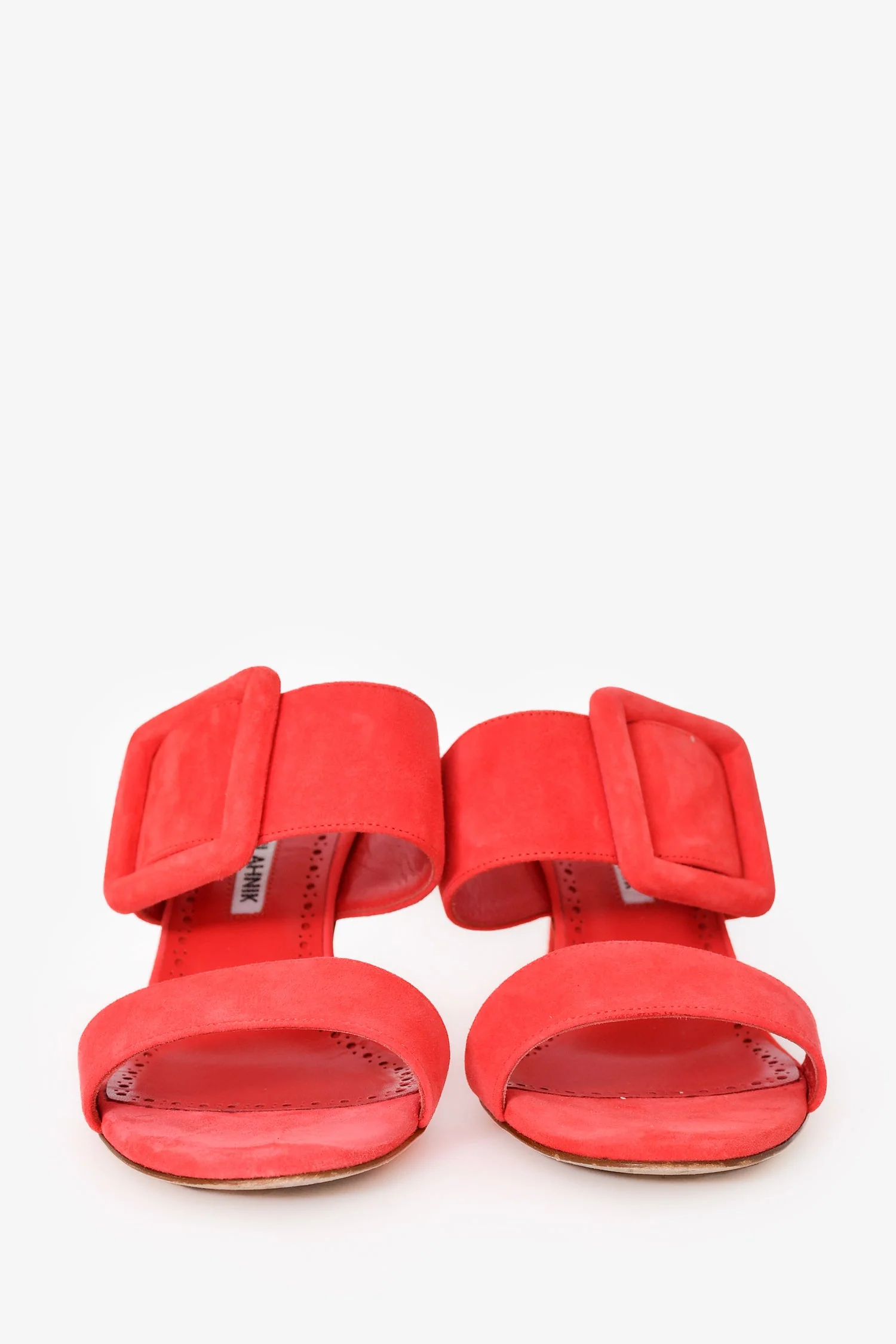 Manolo Blahnik Orange Suede 'Gable 70' Buckle Sandal Heels Size 37.5 - Image 3