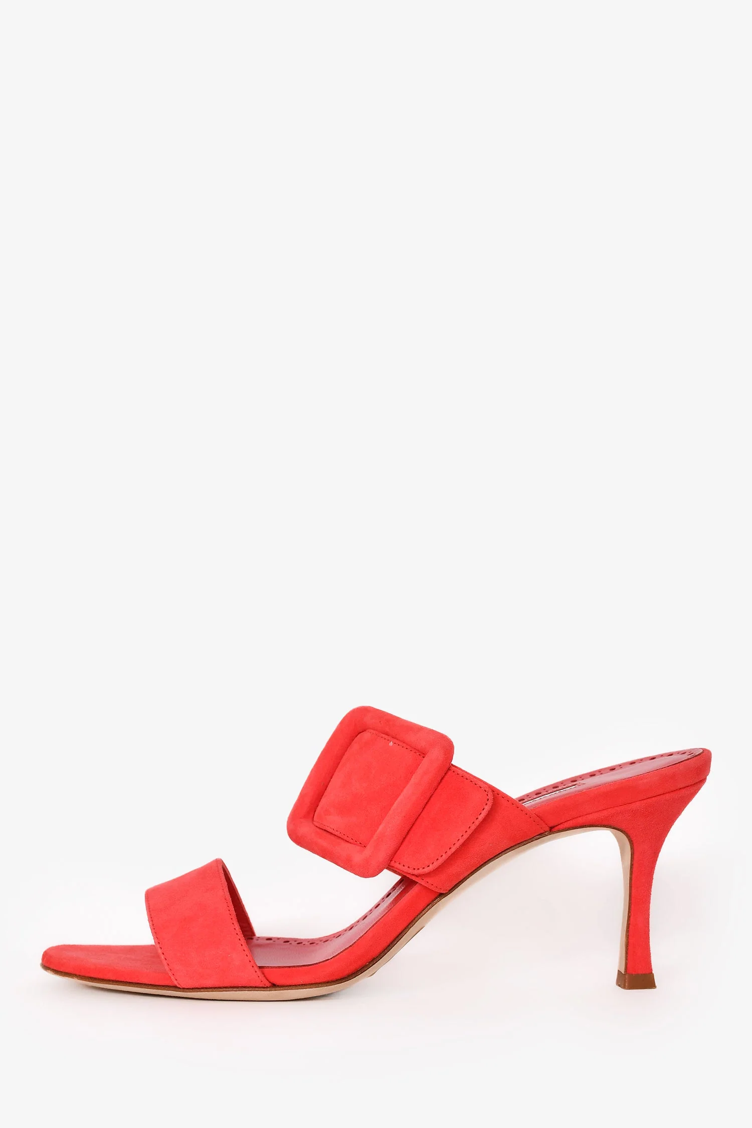 Manolo Blahnik Orange Suede 'Gable 70' Buckle Sandal Heels Size 37.5 - Image 4