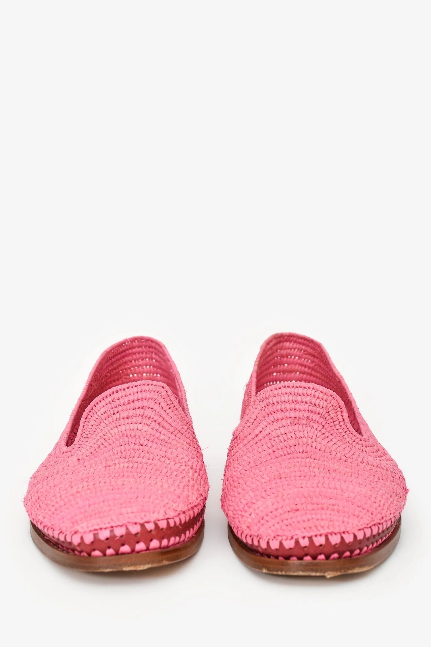 Manolo Blahnik Pink Raffia Loafers Size 36 - Image 3