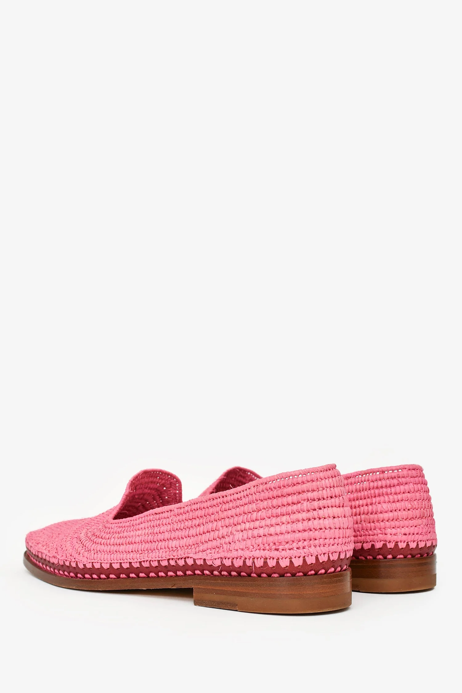 Manolo Blahnik Pink Raffia Loafers Size 36 - Image 4