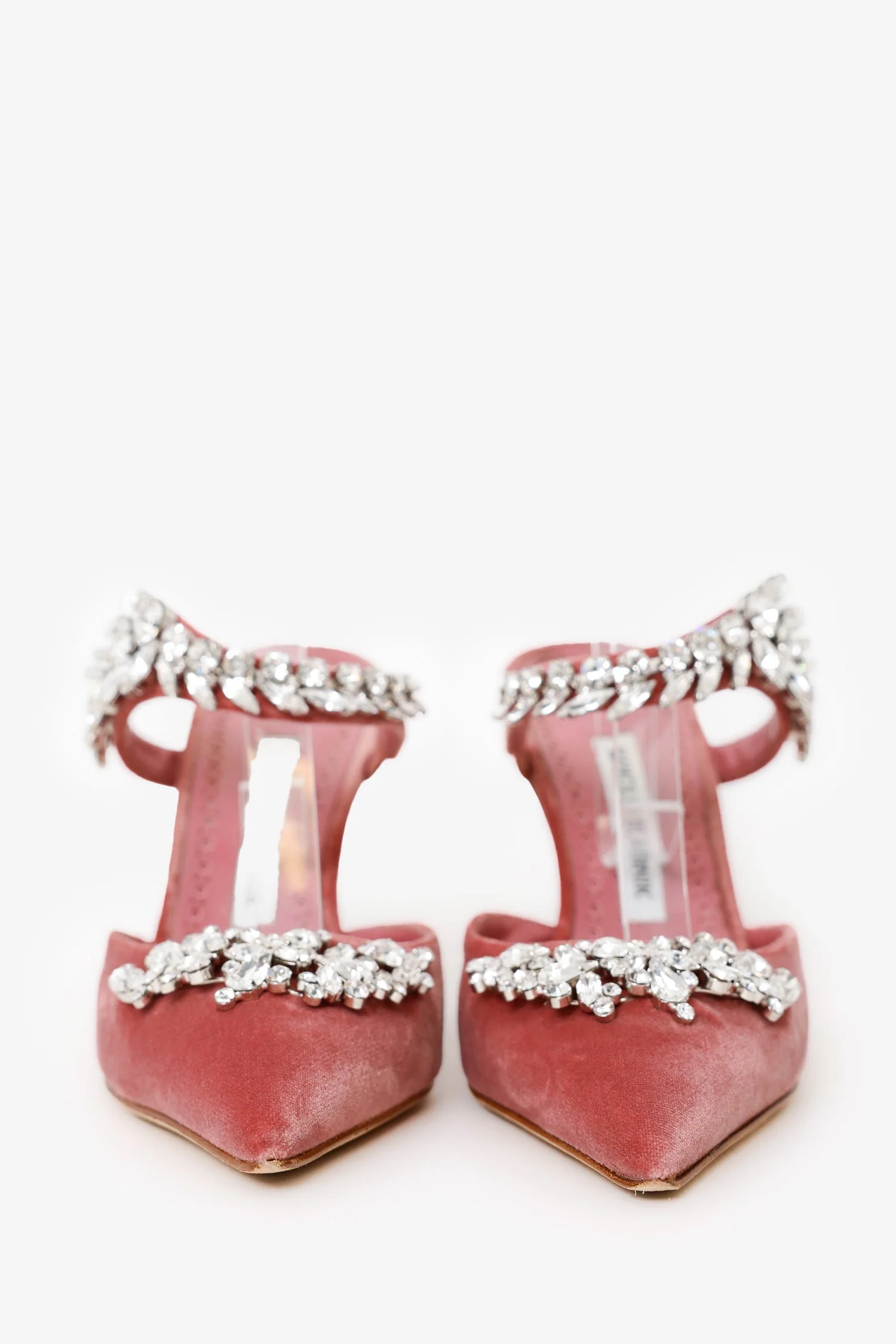 Manolo Blahnik Pink Velvet Crystal Embellishments Lurum Mules Size 36 - Image 3