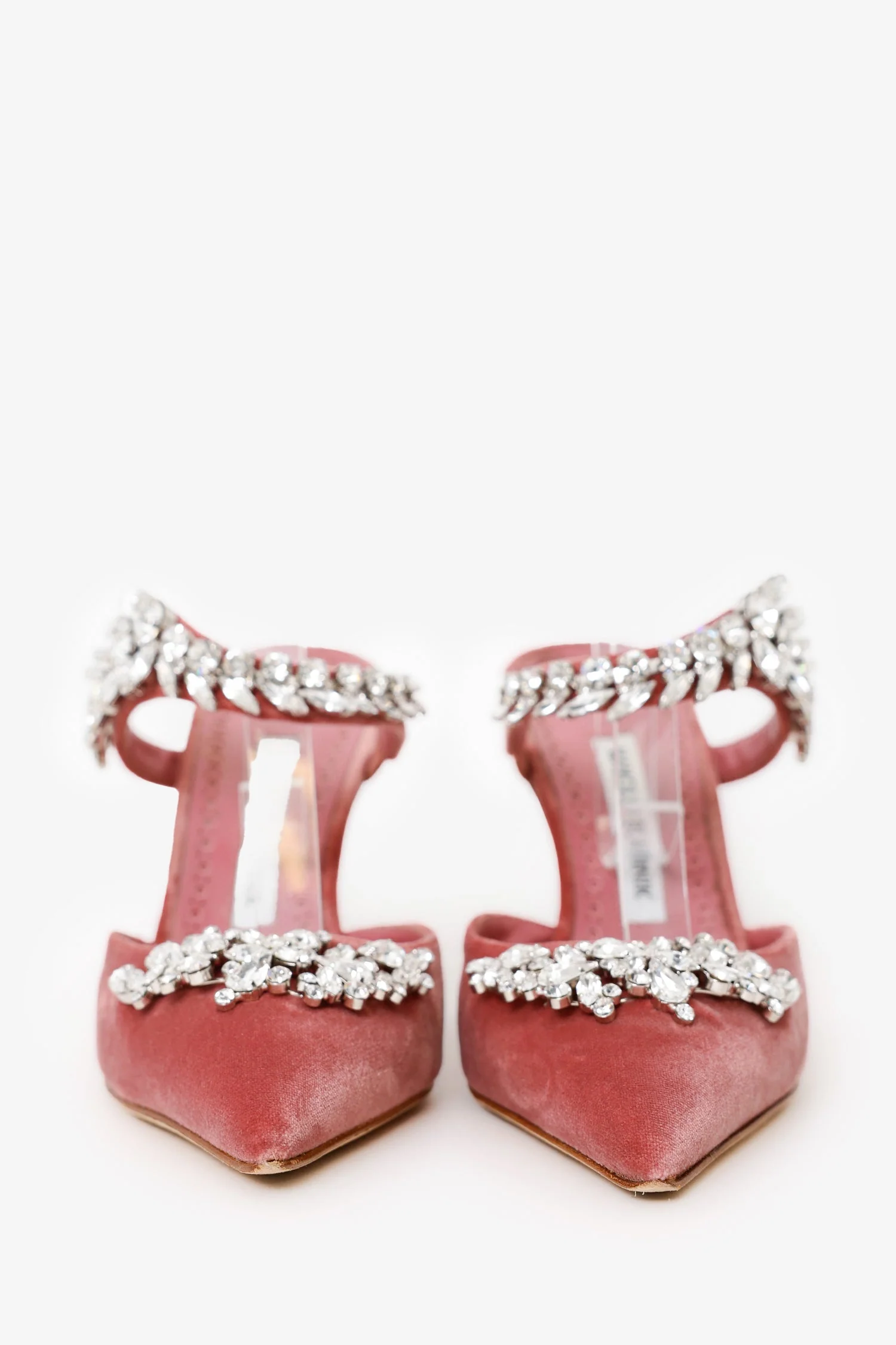 Manolo Blahnik Pink Velvet Crystal Embellishments Lurum Mules Size 36 - Image 4
