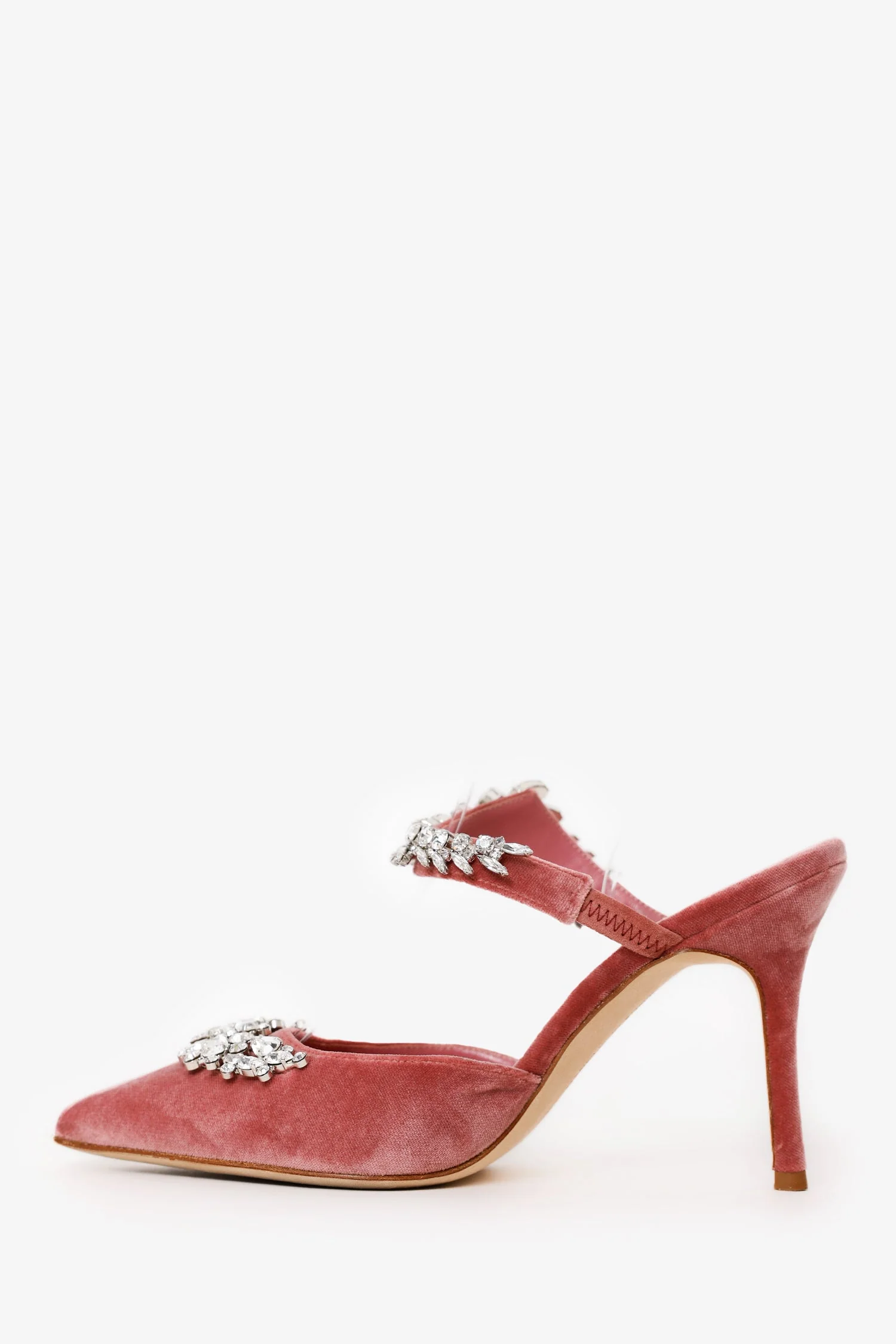 Manolo Blahnik Pink Velvet Crystal Embellishments Lurum Mules Size 36 - Image 5