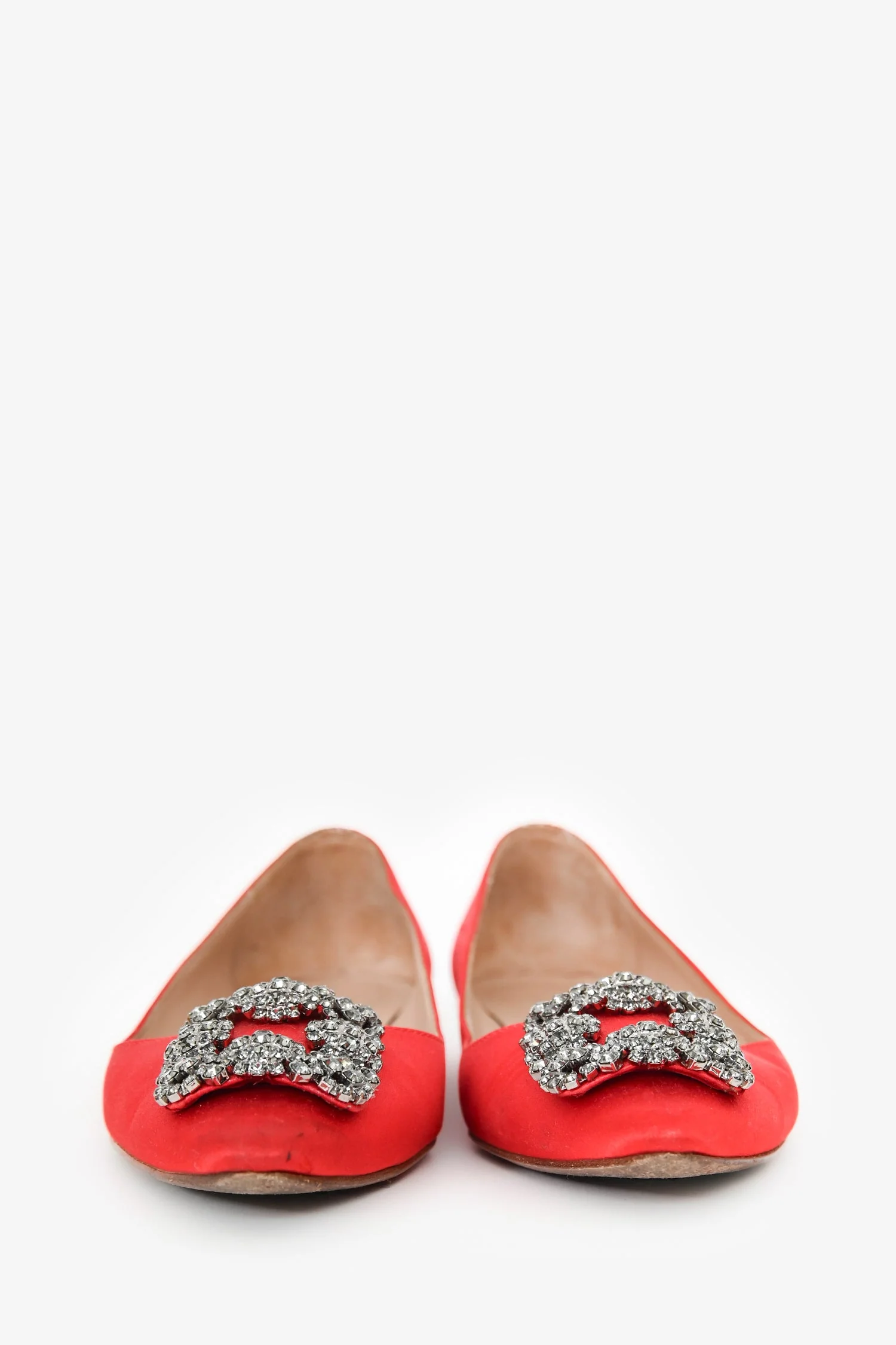 Manolo Blahnik Red Satin/Leather Hangisi Flats Size 38 - Image 3