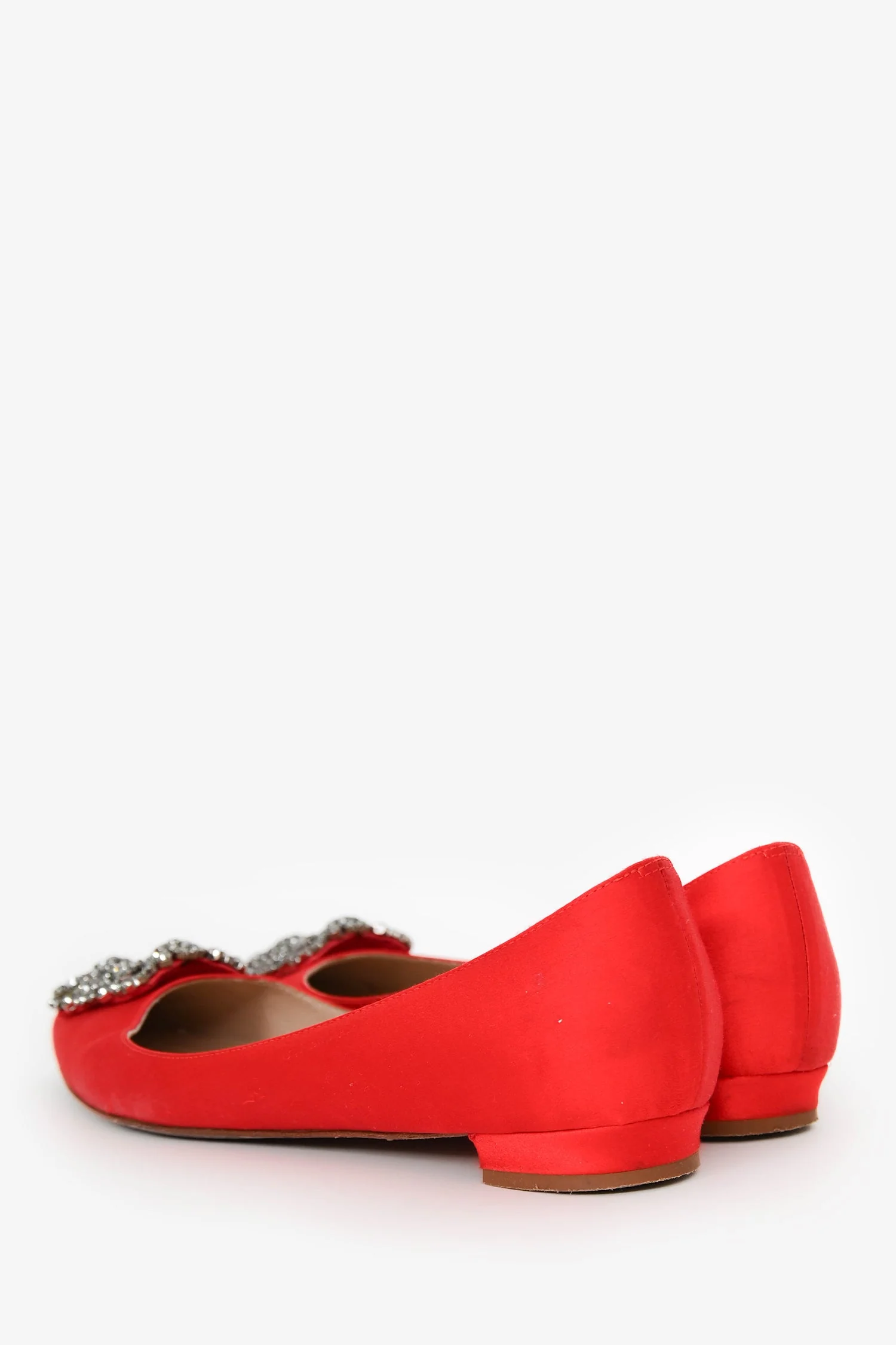 Manolo Blahnik Red Satin/Leather Hangisi Flats Size 38 - Image 5