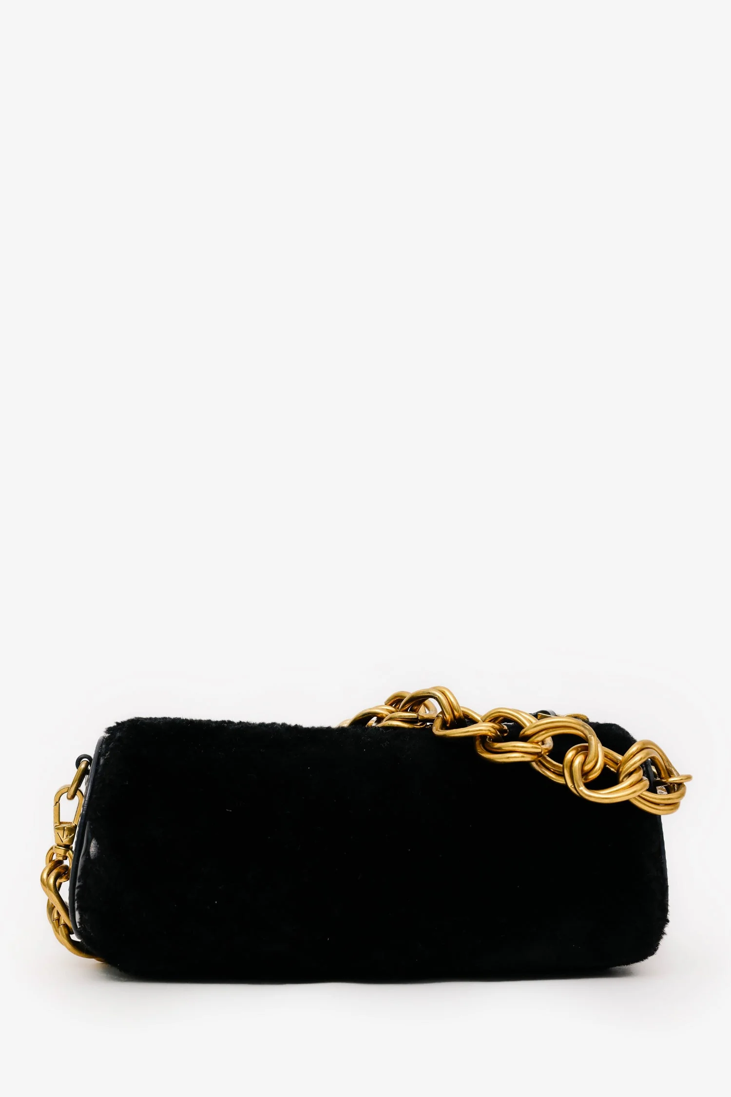 Manu Atelier Black/Shearling 'XX Mini Cylinder' Bag With Strap - Image 2