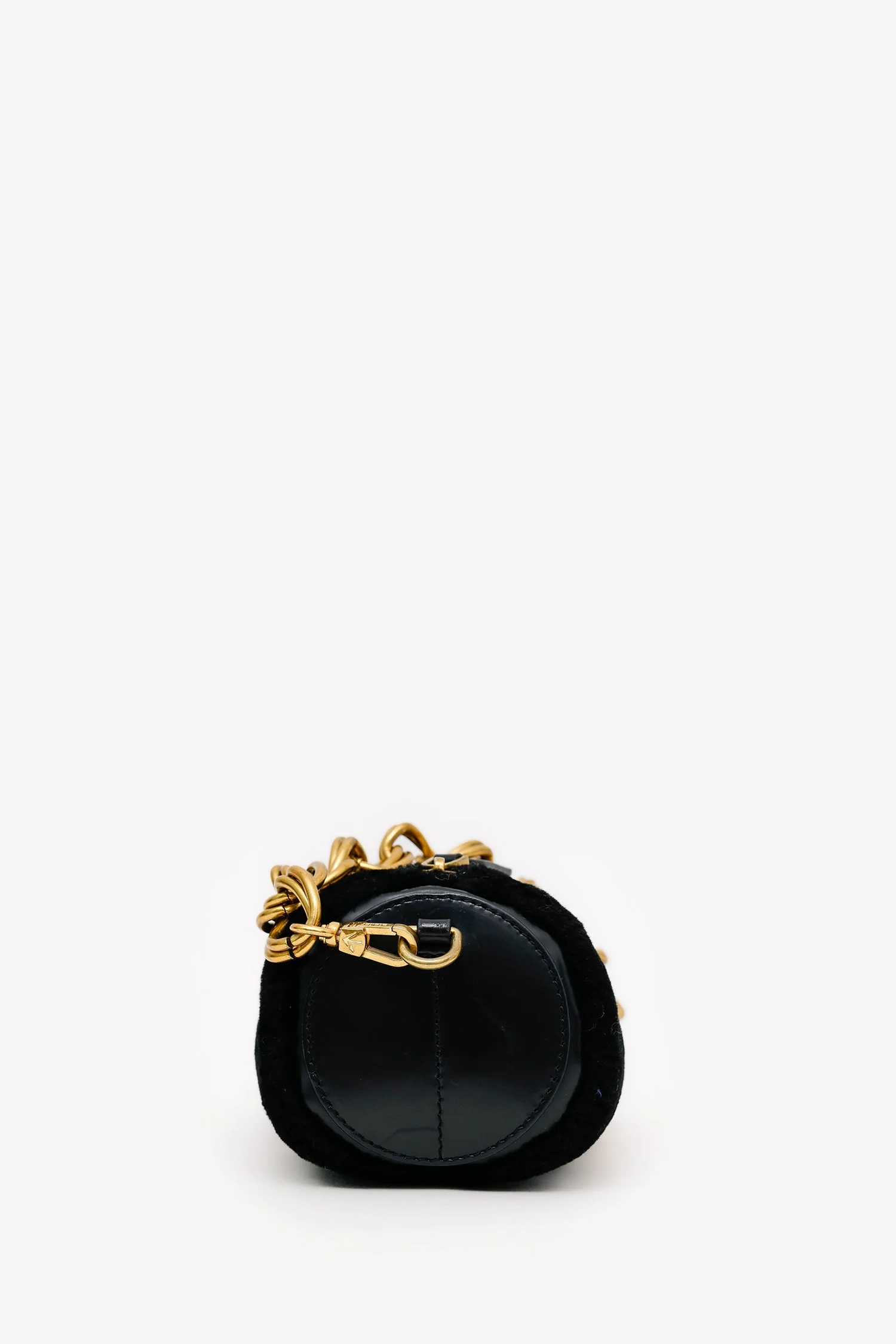 Manu Atelier Black/Shearling 'XX Mini Cylinder' Bag With Strap - Image 3