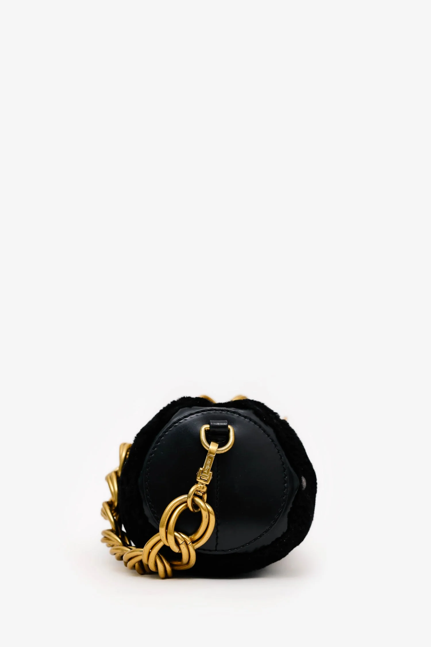 Manu Atelier Black/Shearling 'XX Mini Cylinder' Bag With Strap - Image 4