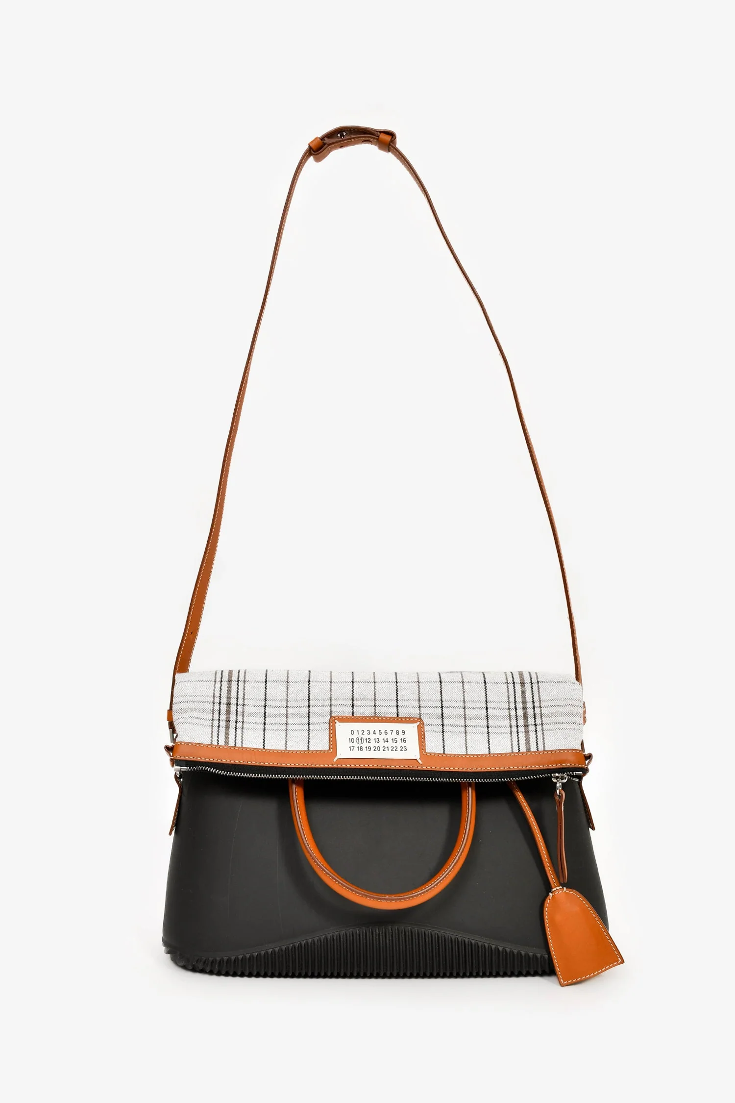 Margiela Black Rubber/Tan Leather Trimmed '5AC' Tote Bag - Image 7