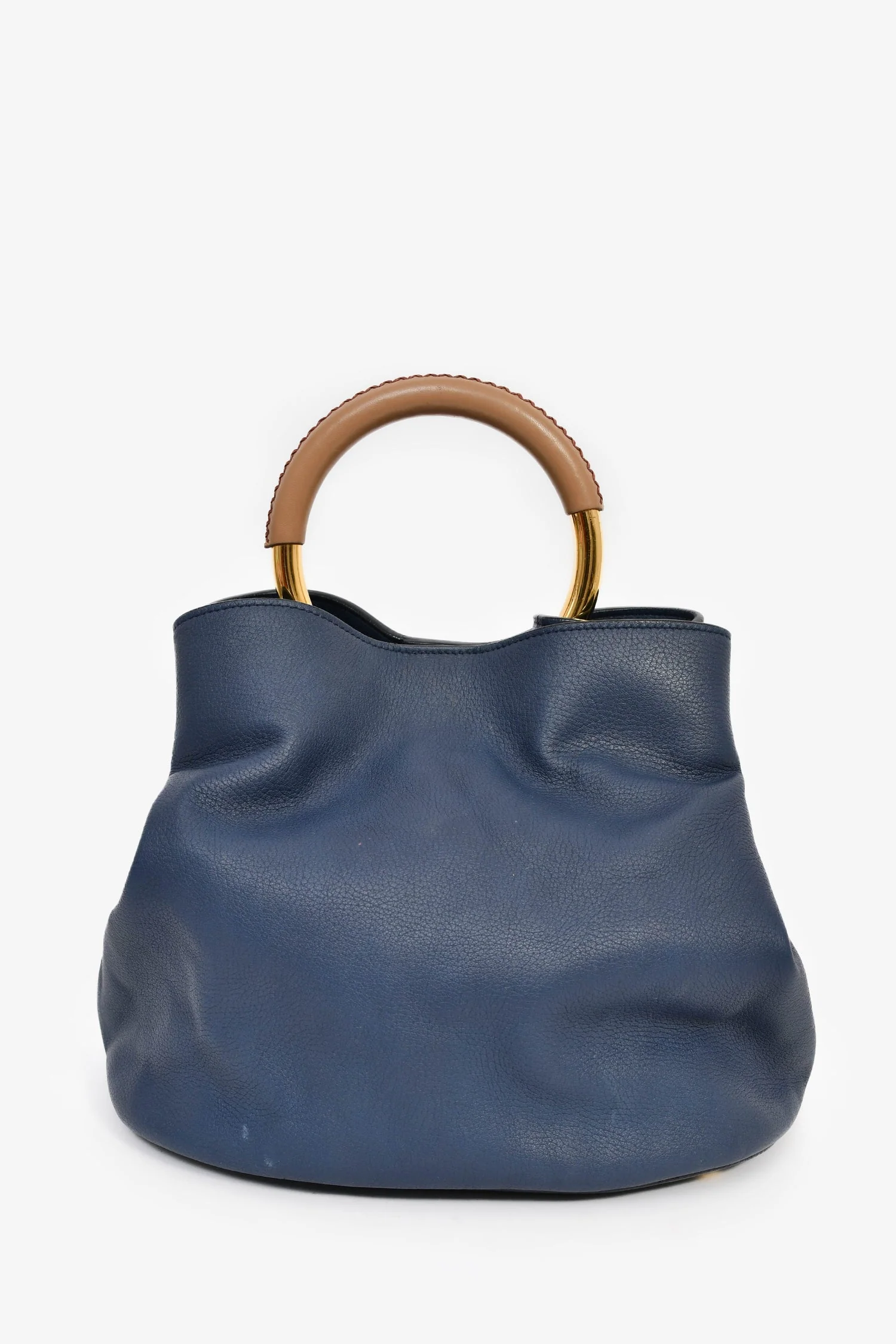 Marni Blue Leather Large 'Pannier' Bucket Bag with Strap - Image 2