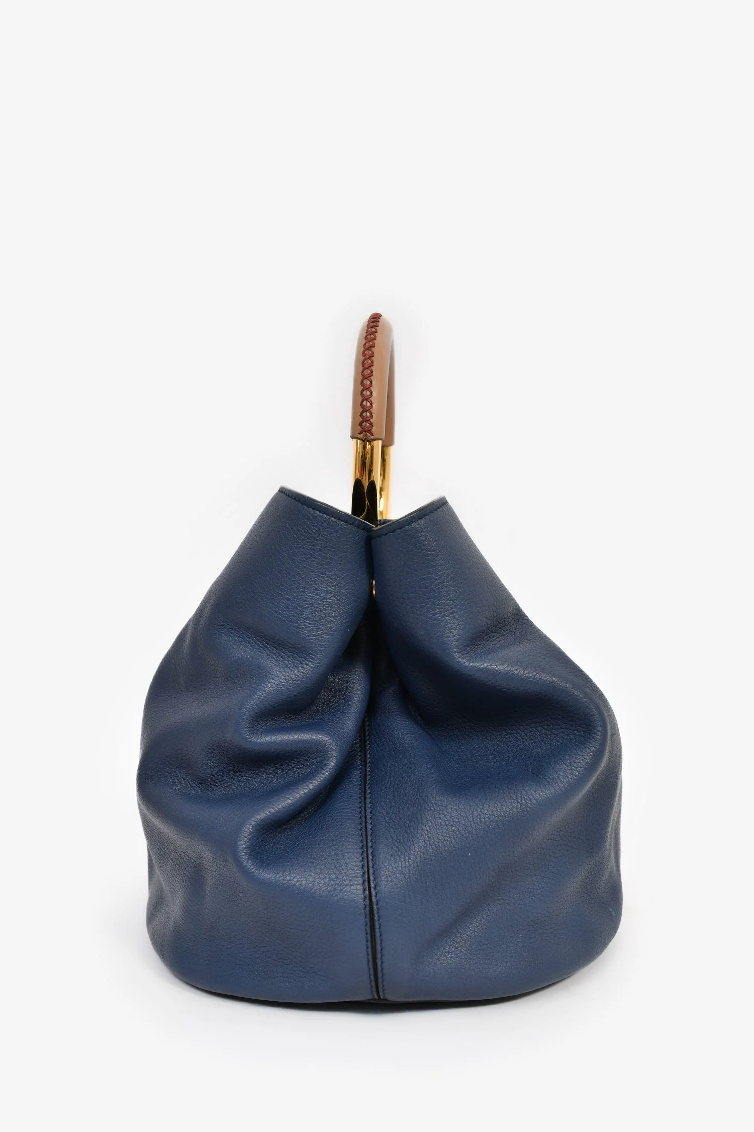 Marni Blue Leather Large 'Pannier' Bucket Bag with Strap - Image 4