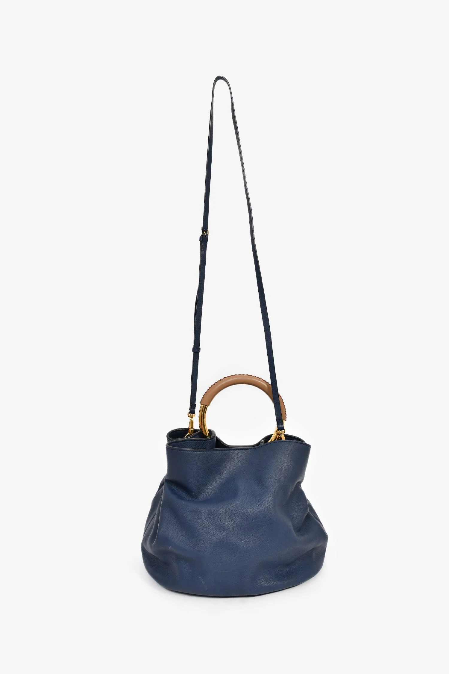 Marni Blue Leather Large 'Pannier' Bucket Bag with Strap - Image 7