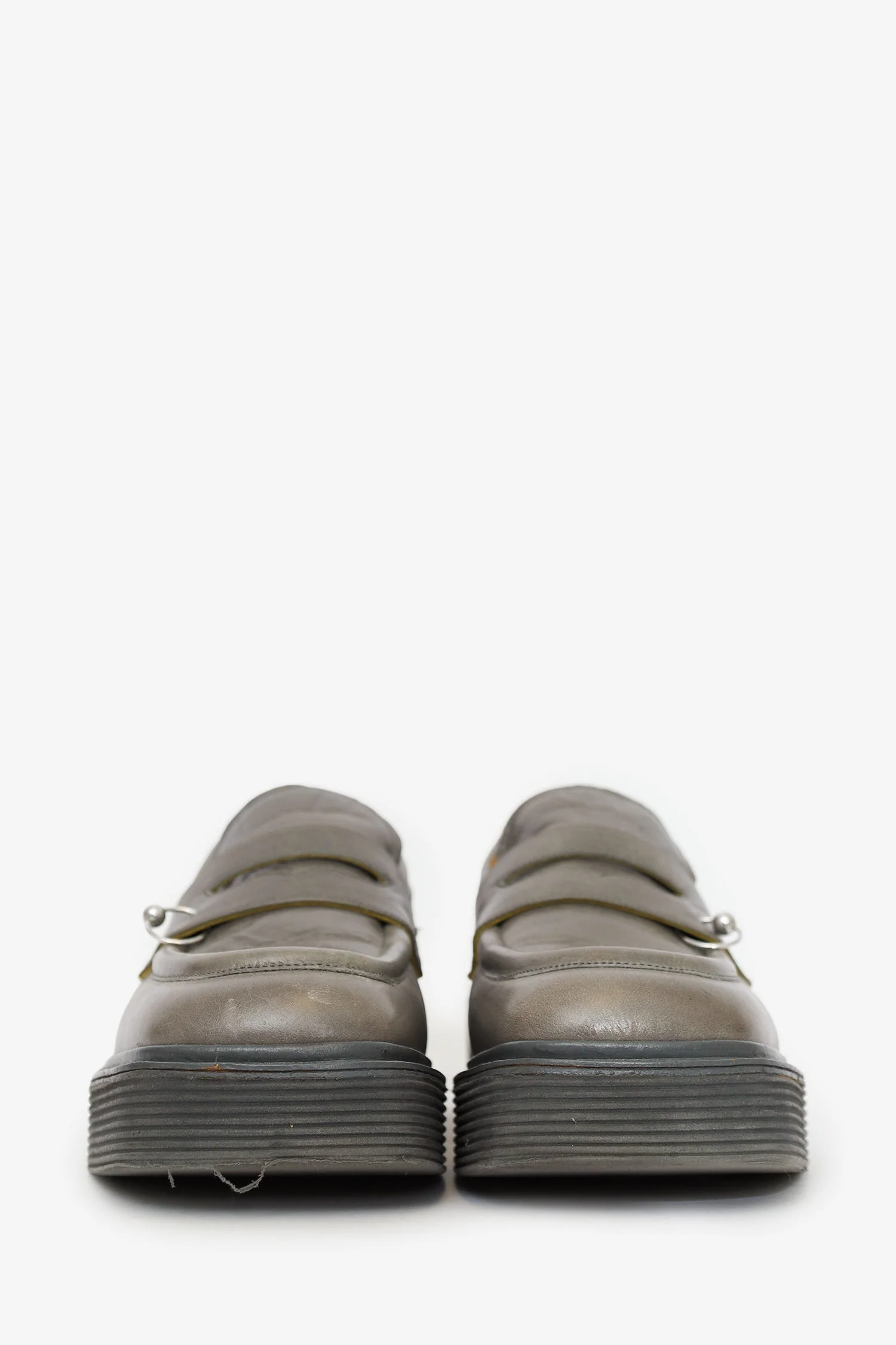 Marni Grey Leather Piercing Square-toe Loafers Size 41 Mens - Image 3