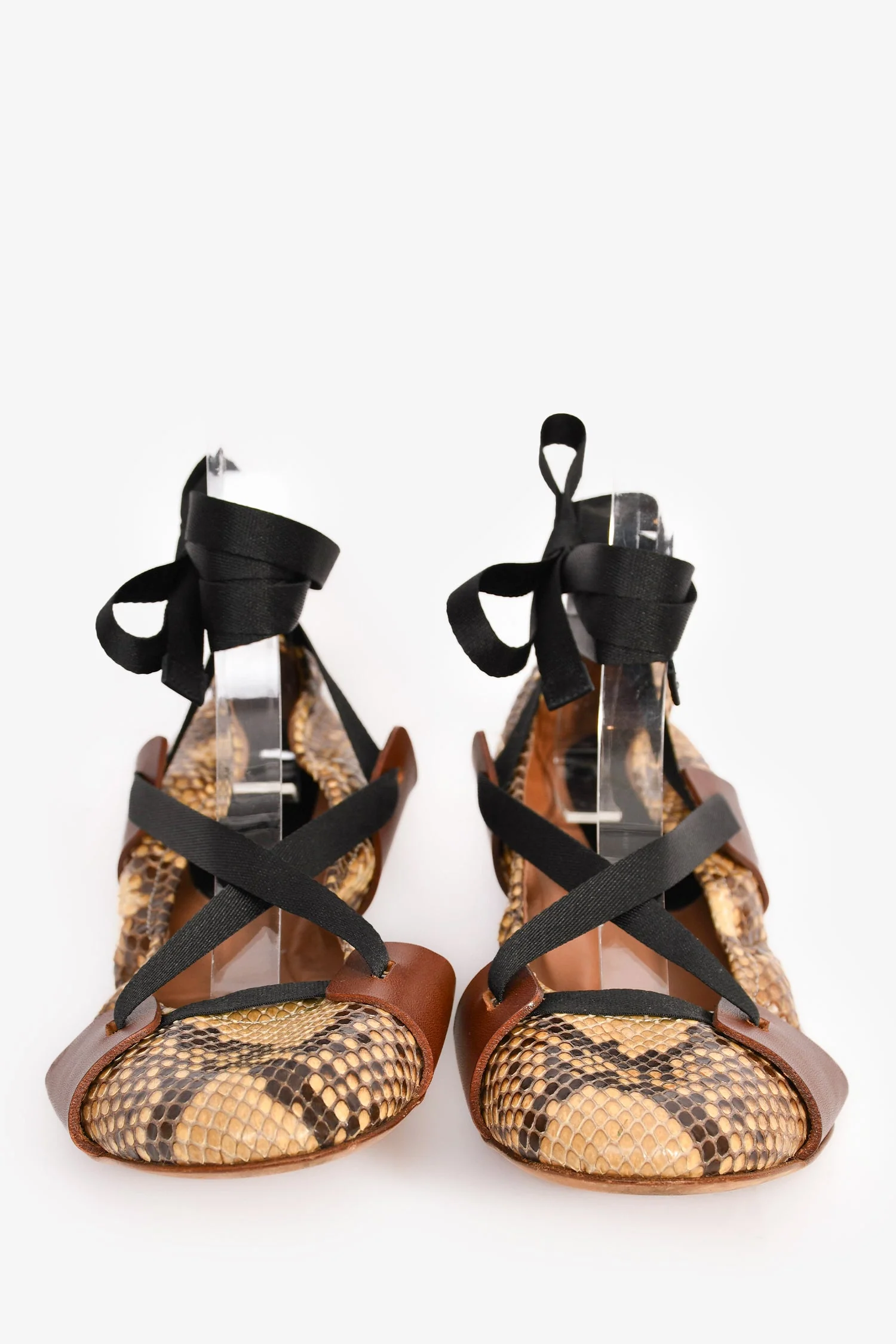 Marni Snakeskin Lace-Up Ballet Flats Size 39 - Image 3