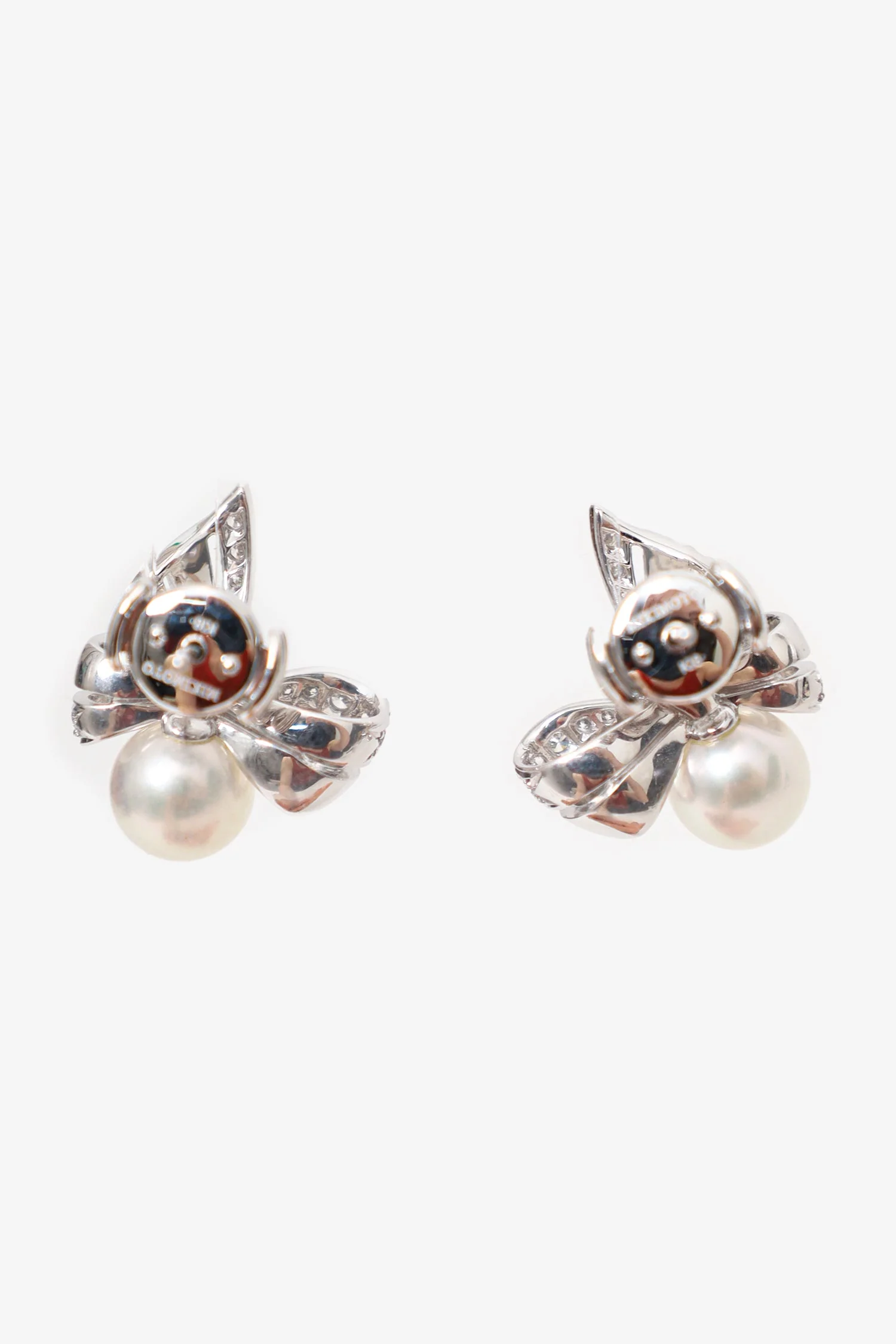 Mikimoto 18k White Gold Pearl Diamond Jeux de Rubans Earrings - Image 3