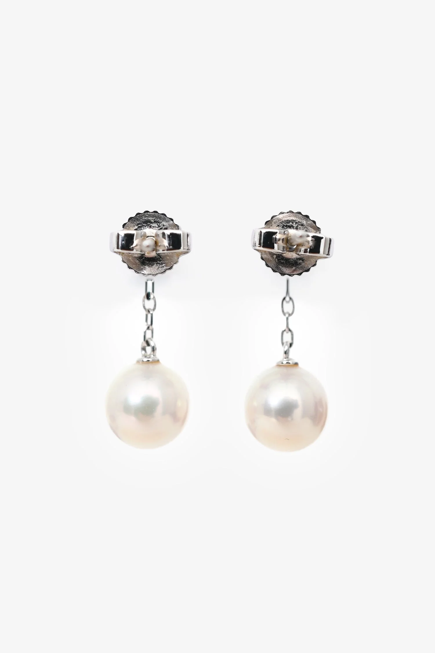Mikimoto Akoya 18k White Gold Cultured Pearl Diamond Drop Earrings - Image 2