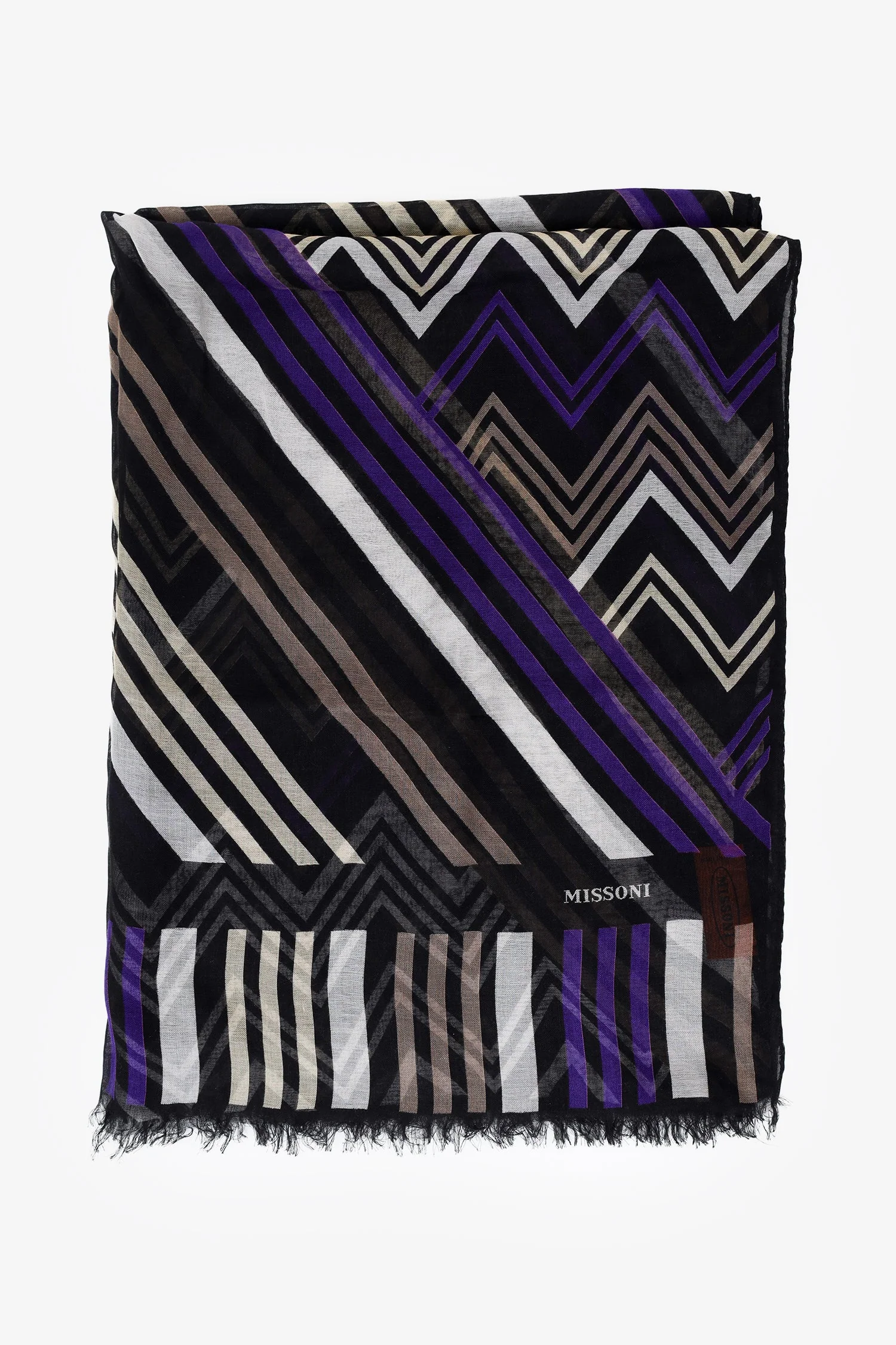 Missoni Purple/Black Silk Patterned Scarf - Image 5