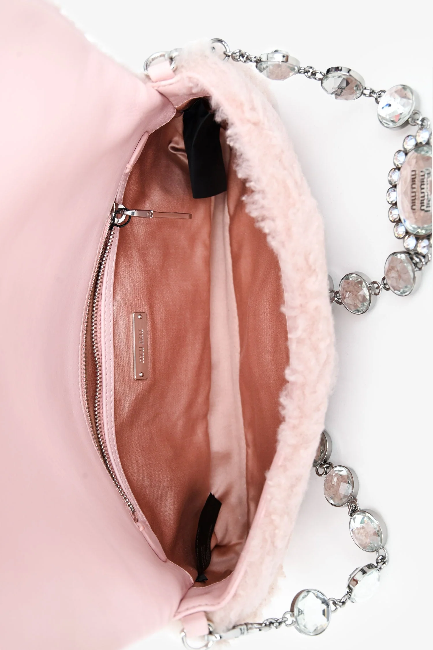 Miu Miu 2018 Pink Shearling 'Montone' Crystal Shoulder Bag - Image 6