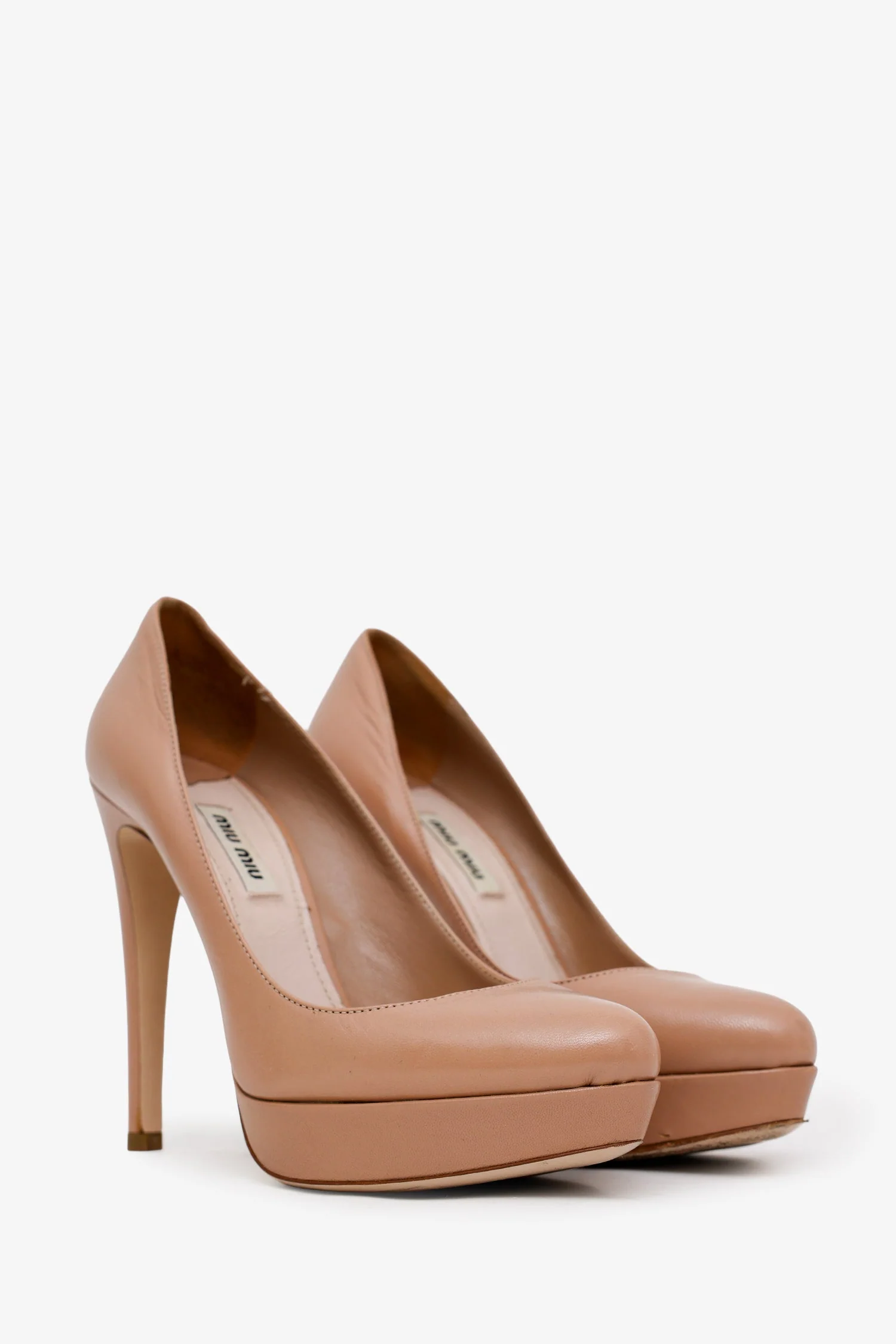 Miu Miu Beige Leather Platform Pumps Size 37 - Image 2