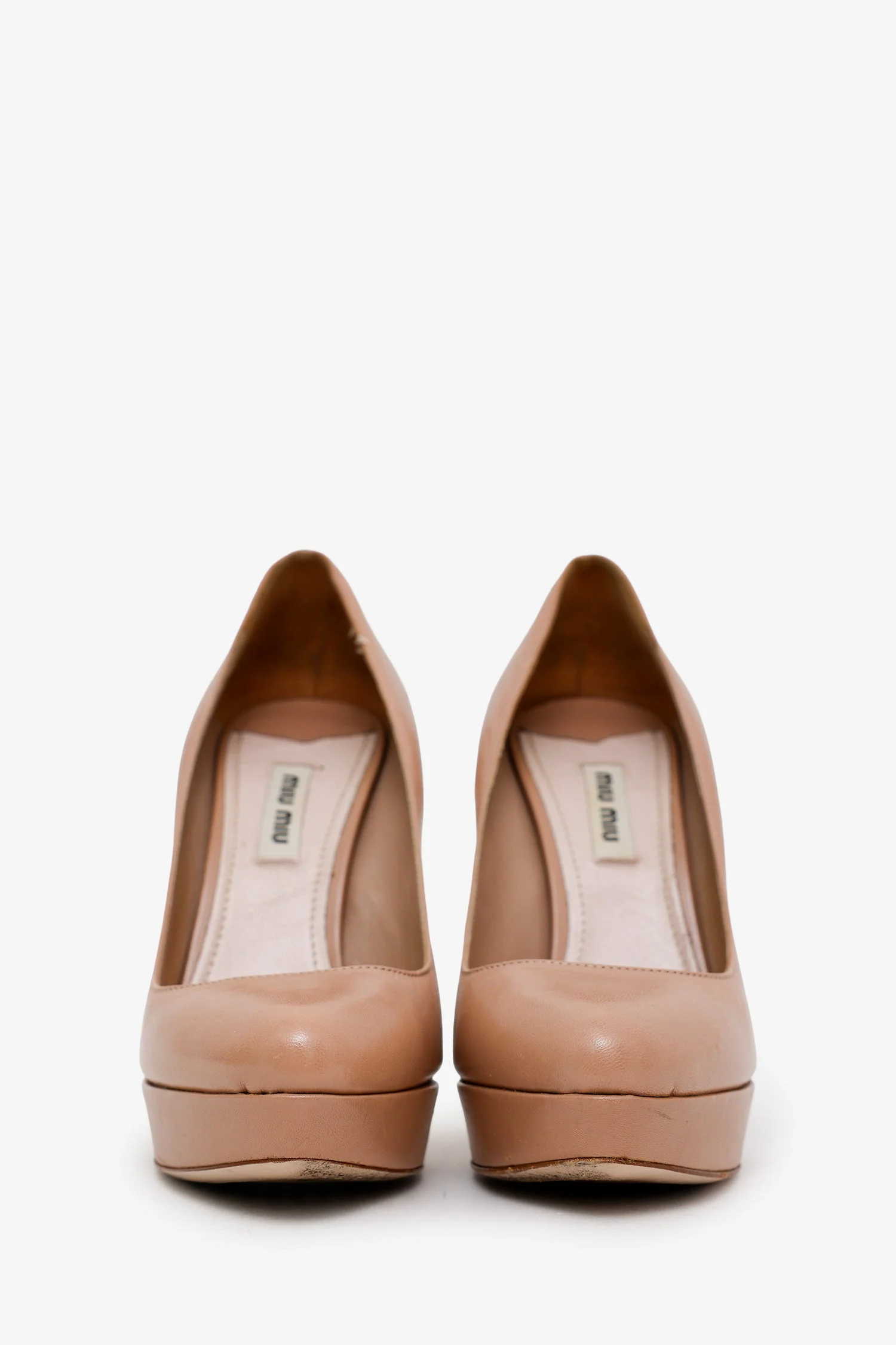 Miu Miu Beige Leather Platform Pumps Size 37 - Image 3