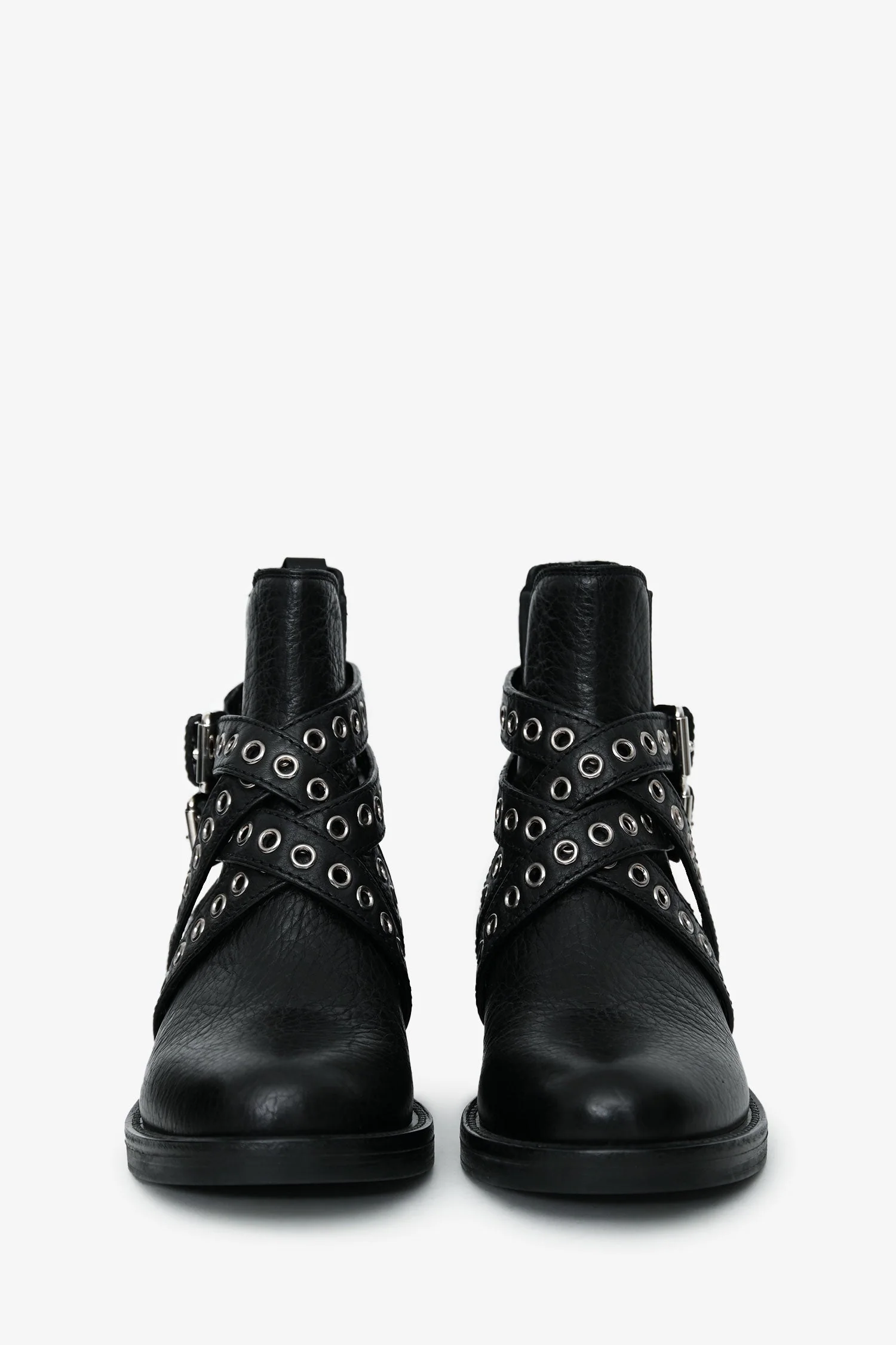 Miu Miu Black Grained Leather Eyelet Buckled Ankle Boots Size 36 - Image 3