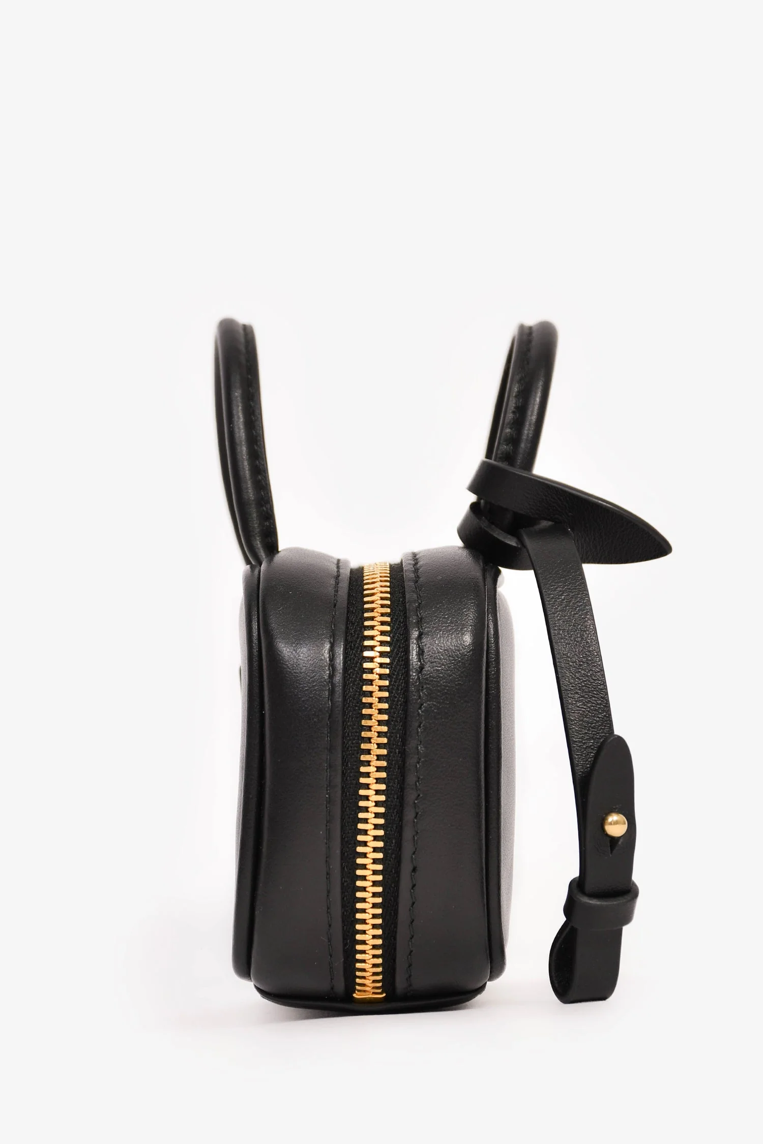 Miu Miu Black Leather Logo Mini Top Handle Keychain - Image 4
