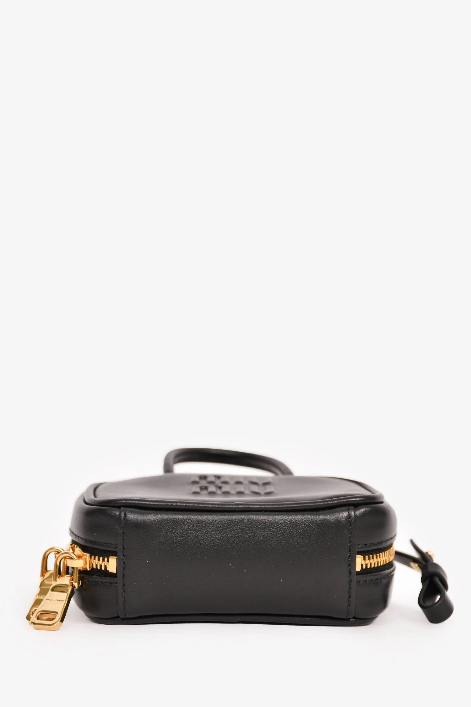 Miu Miu Black Leather Logo Mini Top Handle Keychain - Image 5