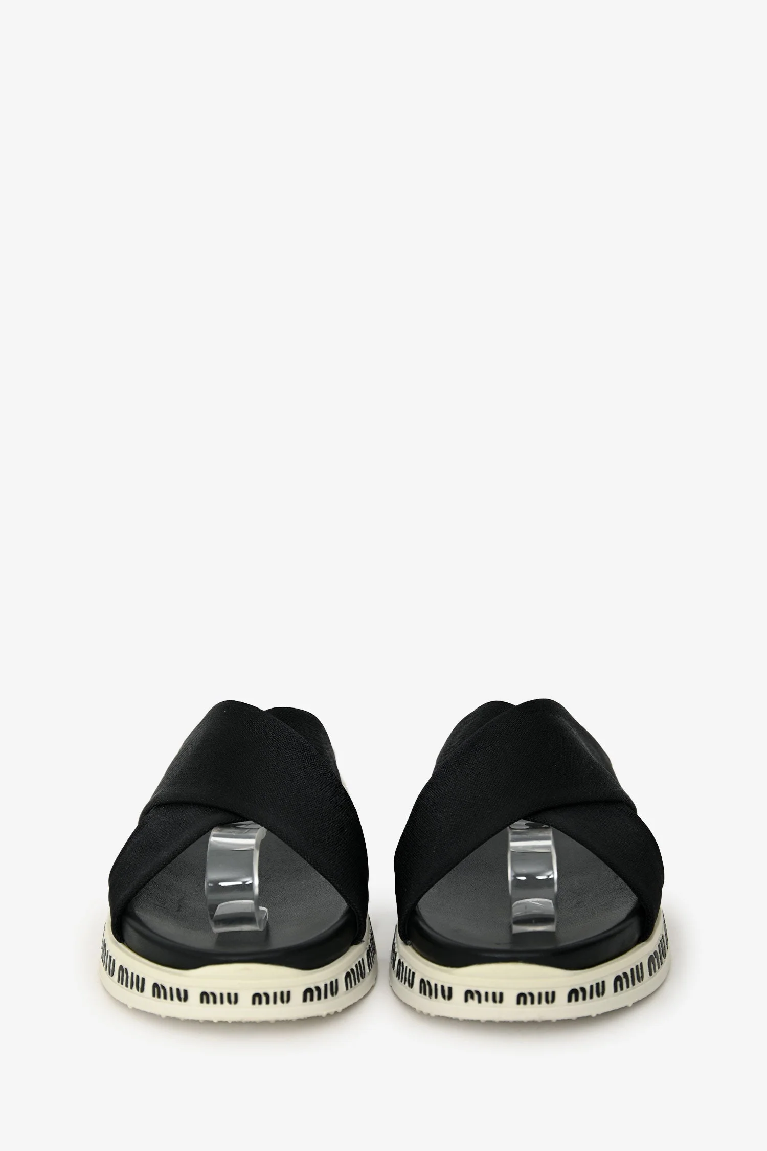 Miu Miu Black Leather Nylon Tech Rubber Logo Sandals Size 37.5 - Image 3