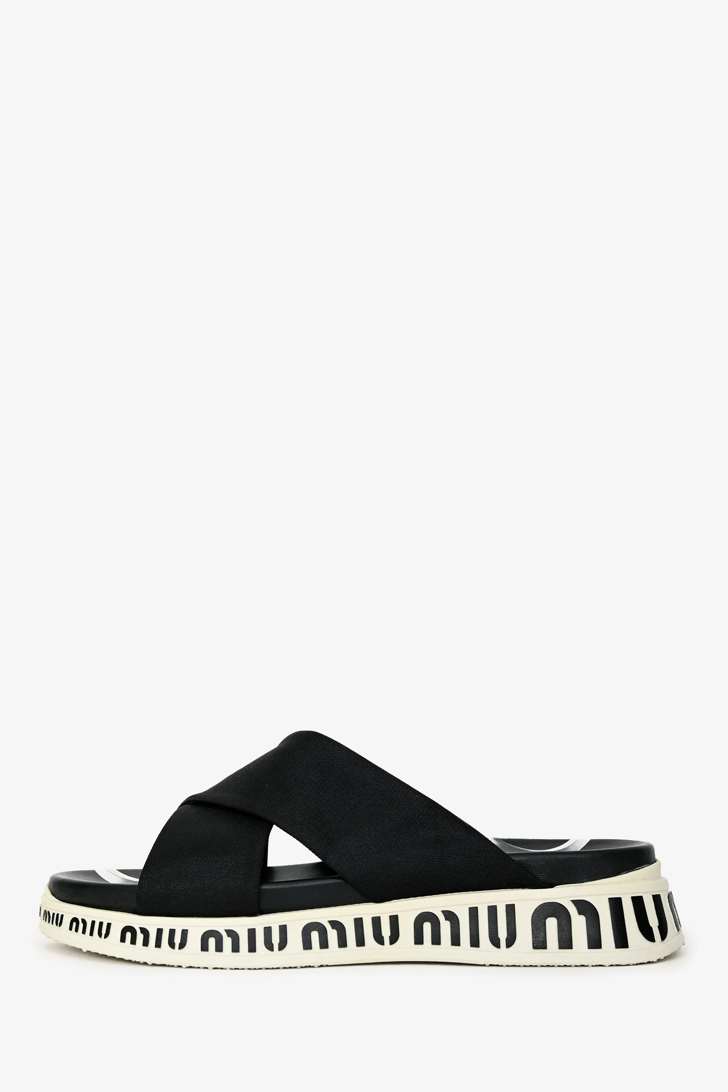 Miu Miu Black Leather Nylon Tech Rubber Logo Sandals Size 37.5 - Image 4