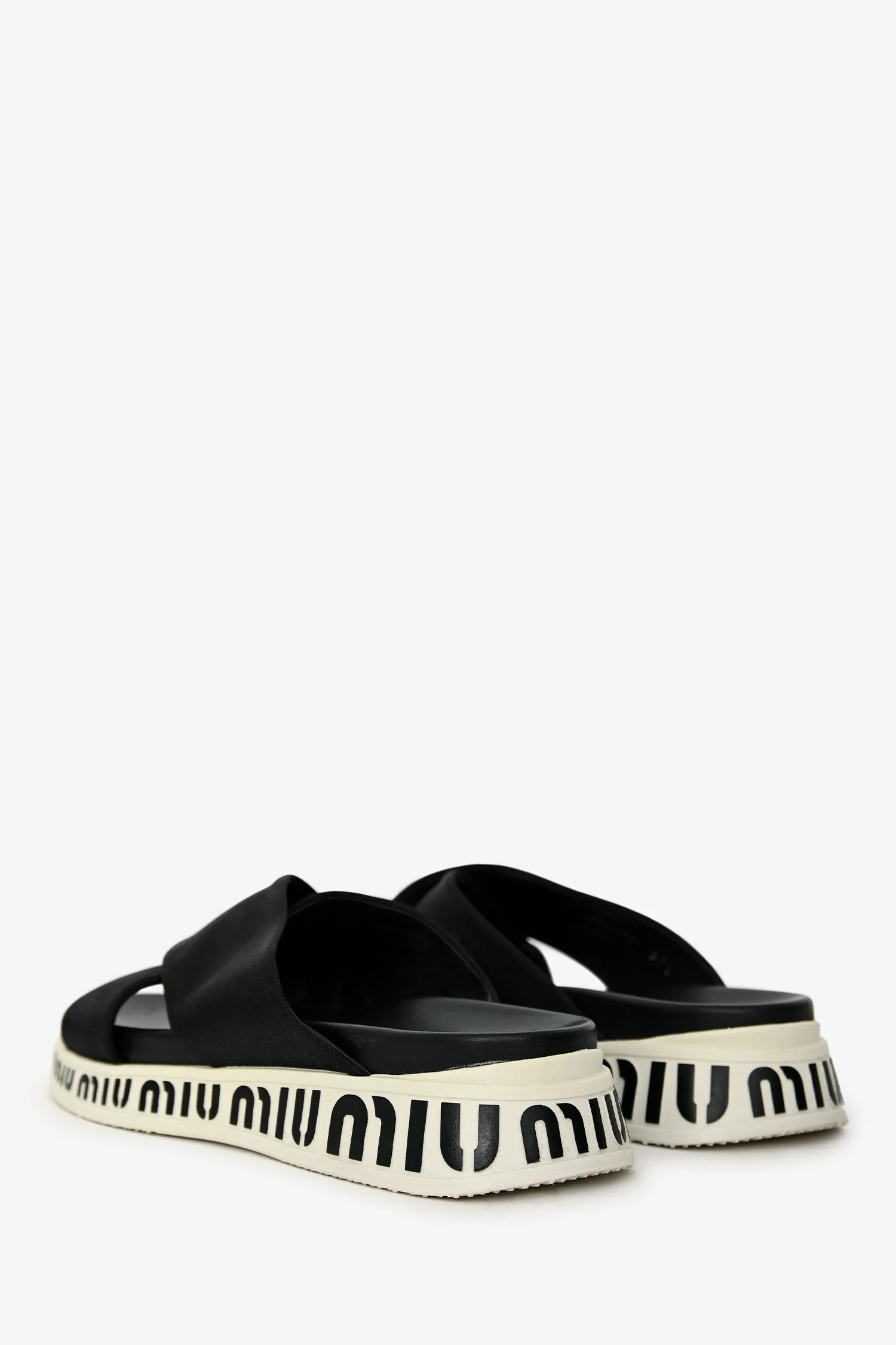 Miu Miu Black Leather Nylon Tech Rubber Logo Sandals Size 37.5 - Image 5