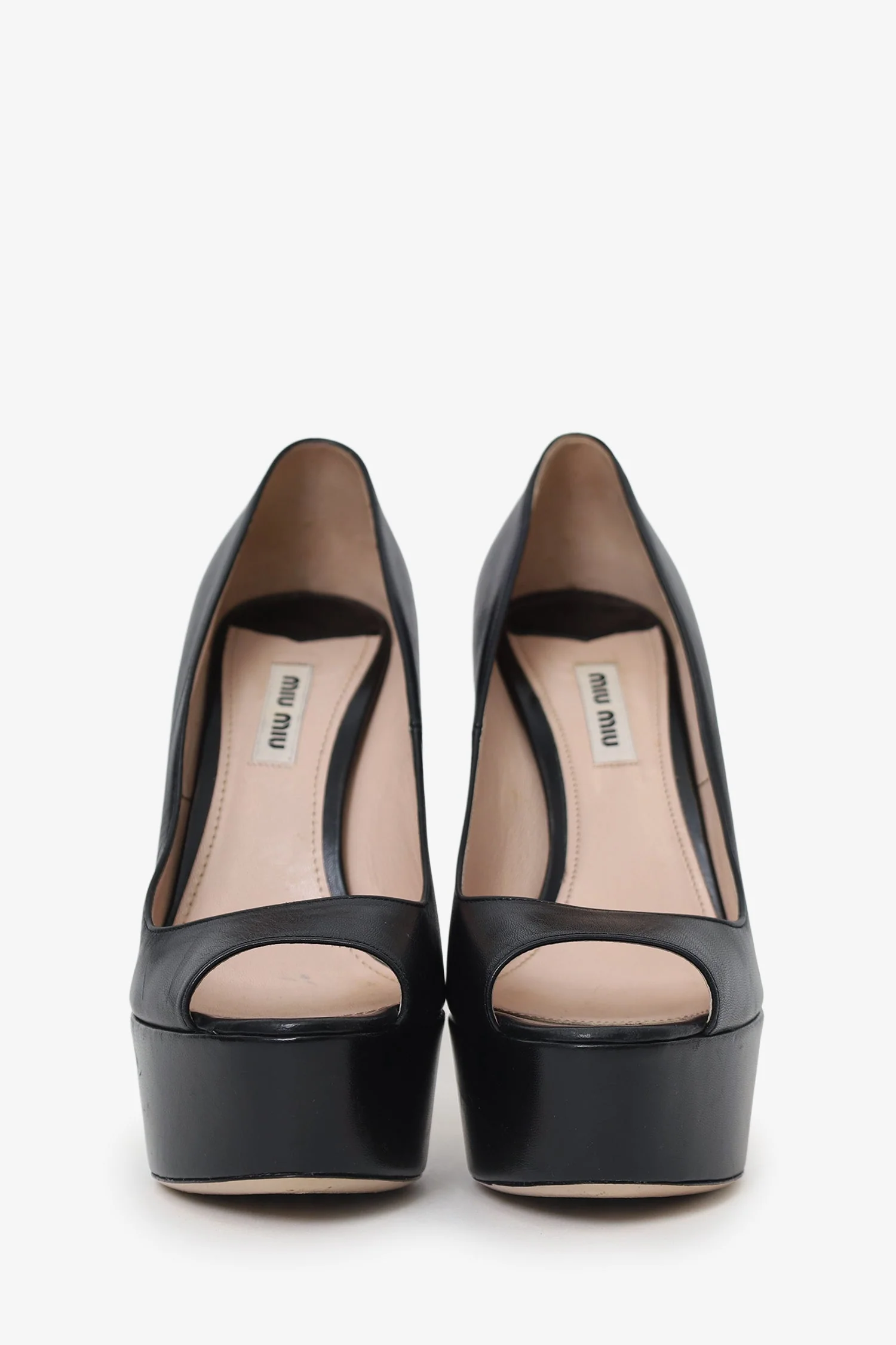 Miu Miu Black Leather Peep Toe Heels Size 38 - Image 3